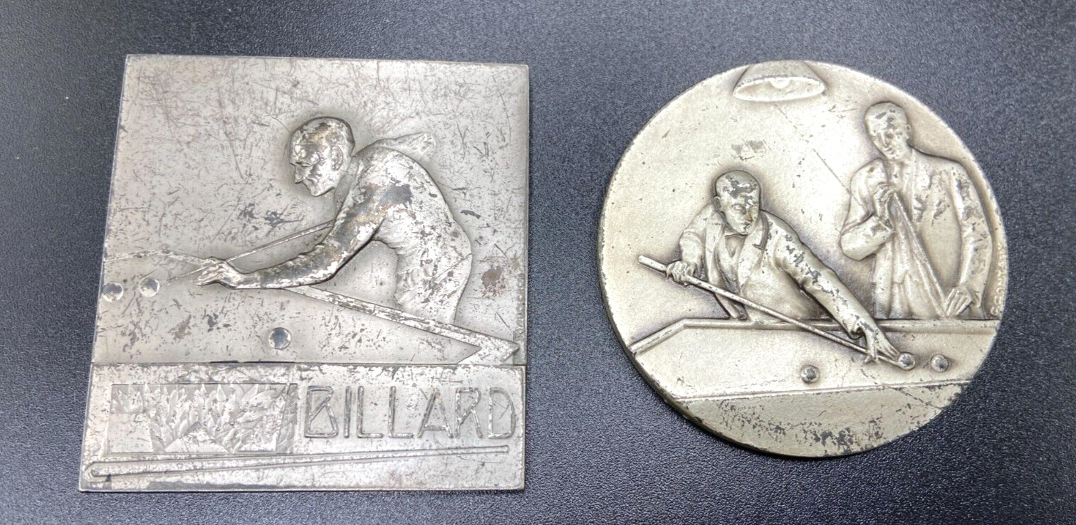 Vtg. Pool Billiards Awards Medals Awards prices relief. French ?