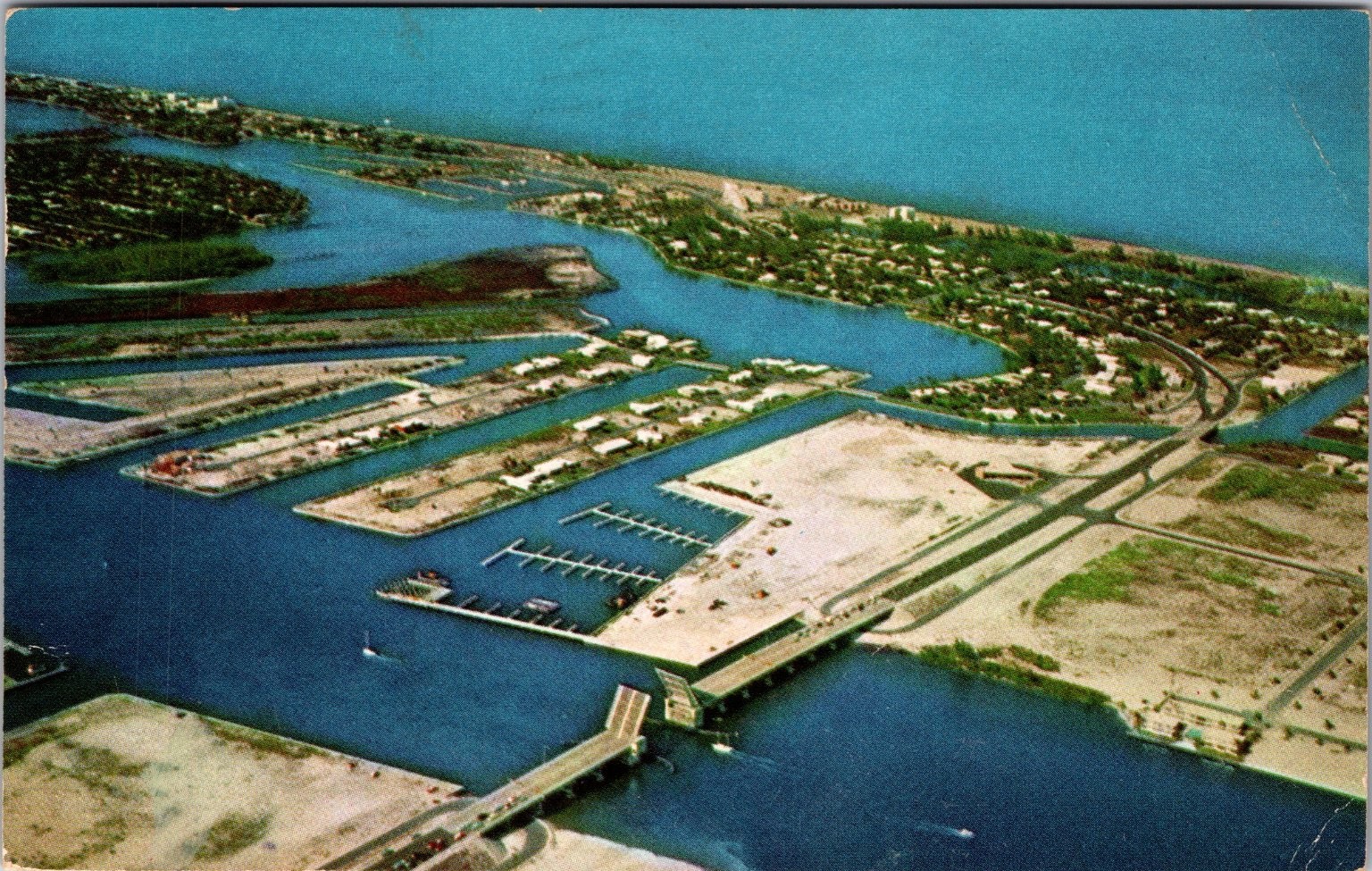 Vintage Ft. Lauderdale Florida Postcard New Bridge Aerial View 1957
