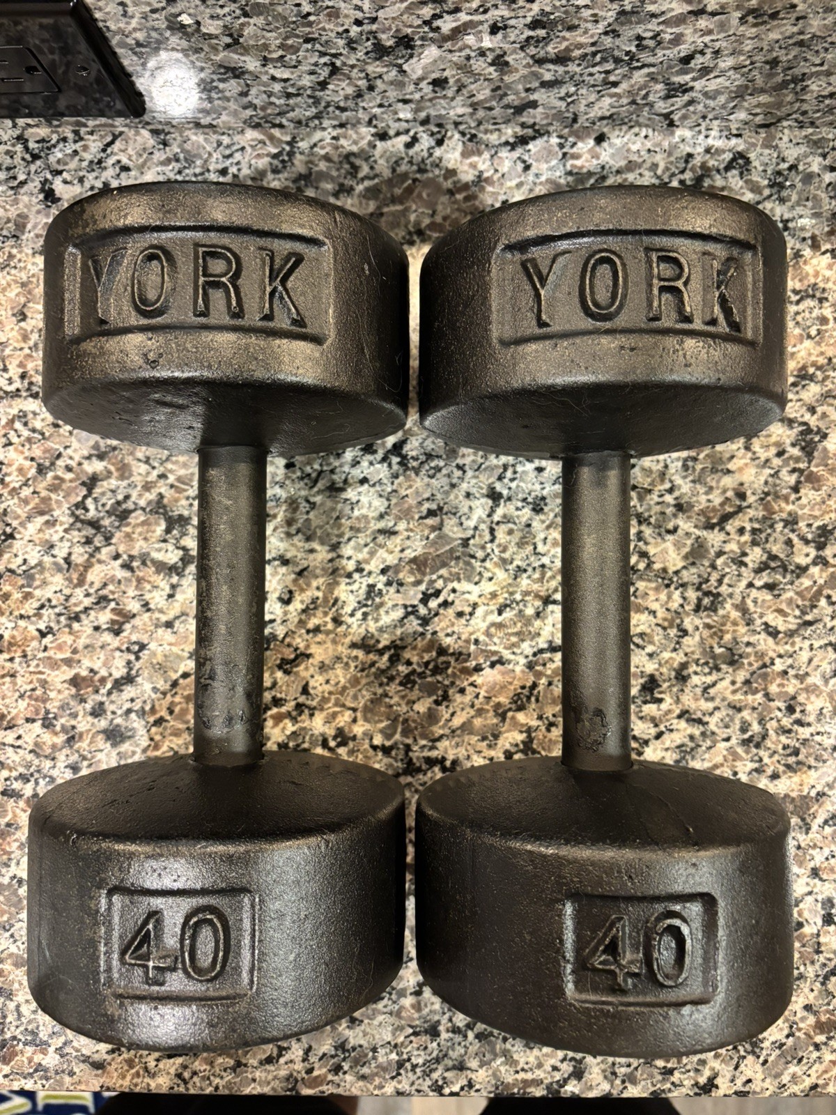 Vintage YORK Roundhead Dumbbells Pre USA, Pair 40lb