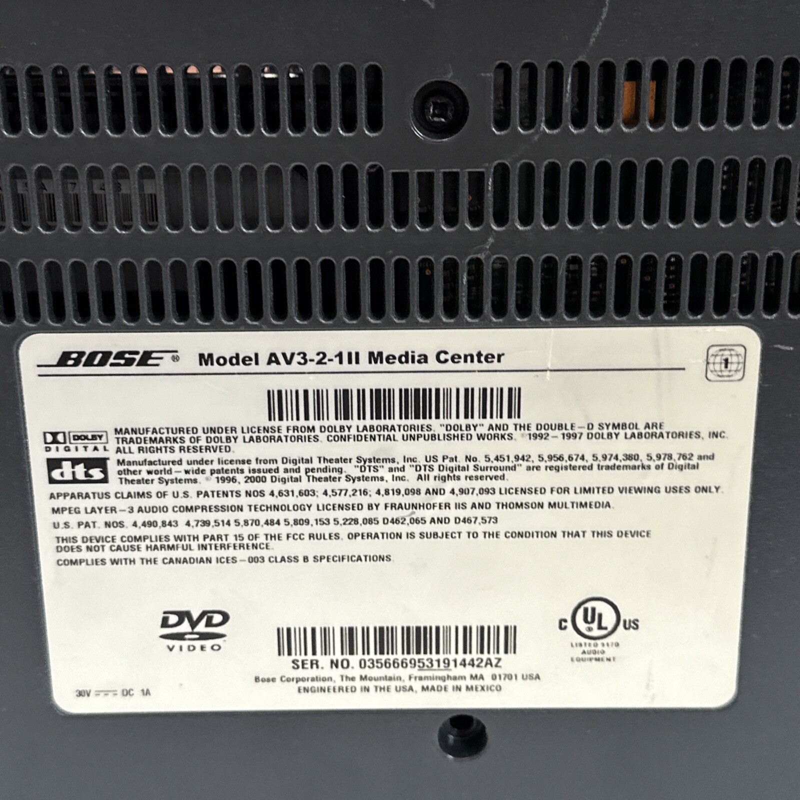 2 Bose Model AV3-2-1II Media Center Main Unit Without Cords