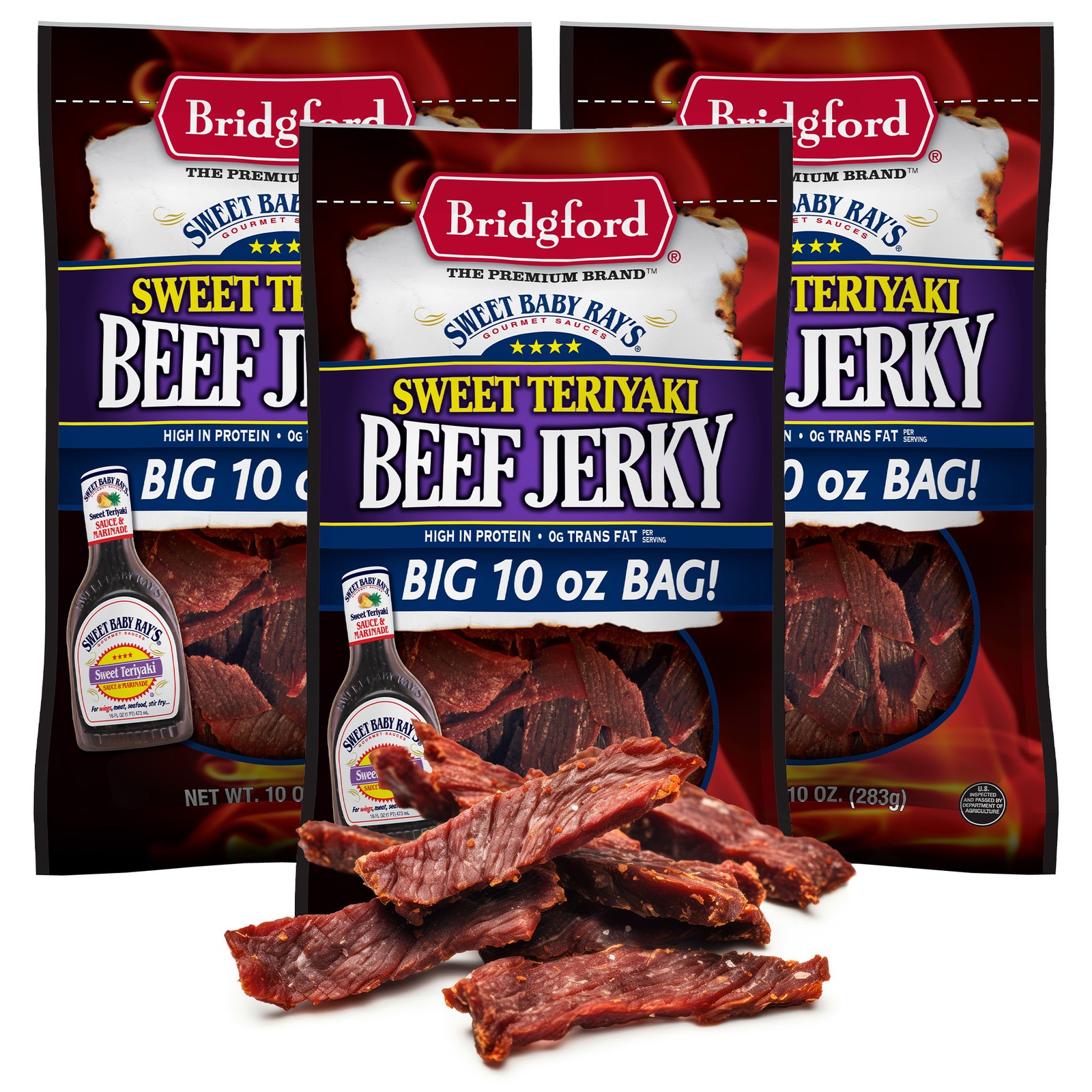 Bridgford Sweet Baby Ray's High Protein Beef Jerky, 10 oz (Pack of 3)