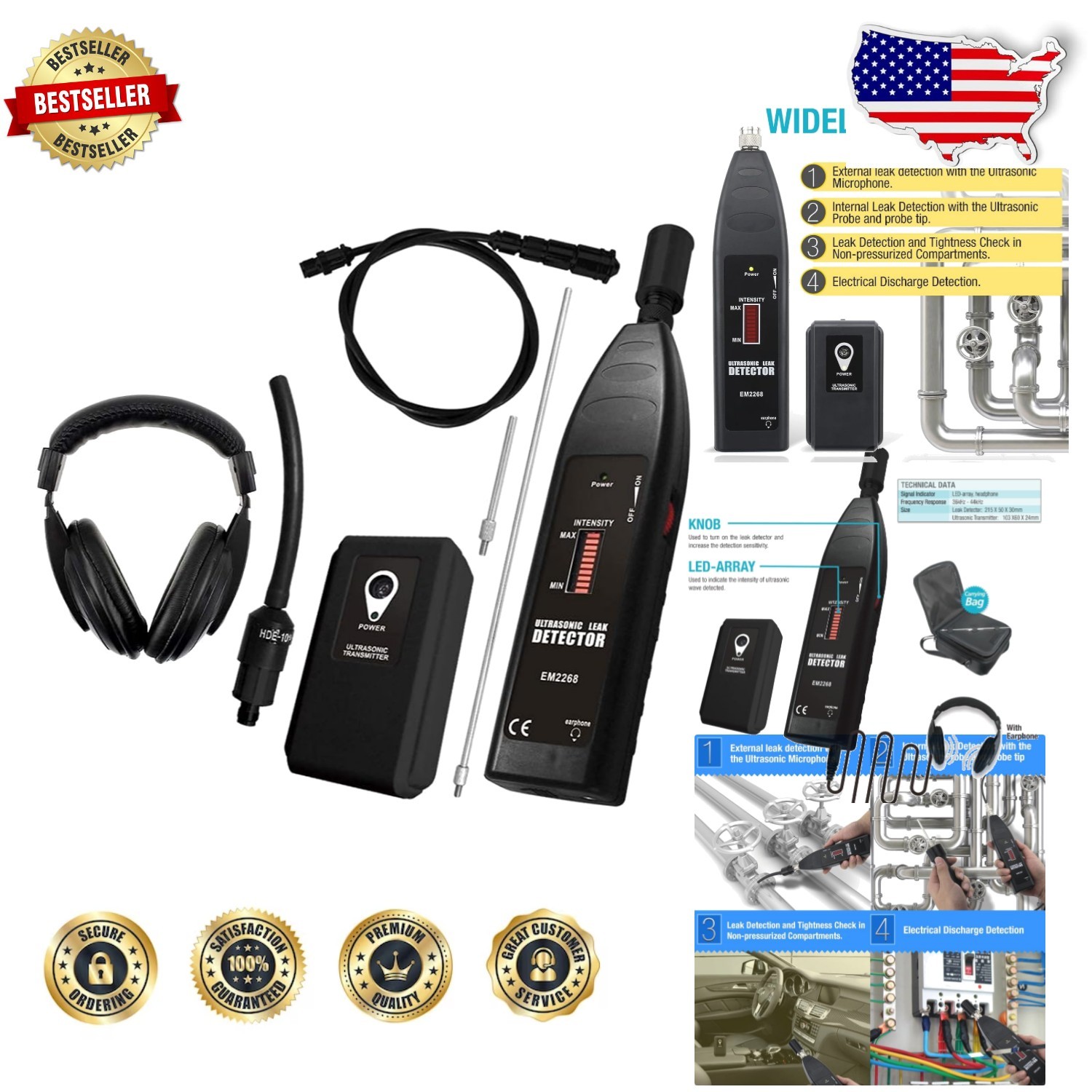 Professional Ultrasonic Leak Detector, Auto HVAC Gas Air Noise Finder, 36-44KHz