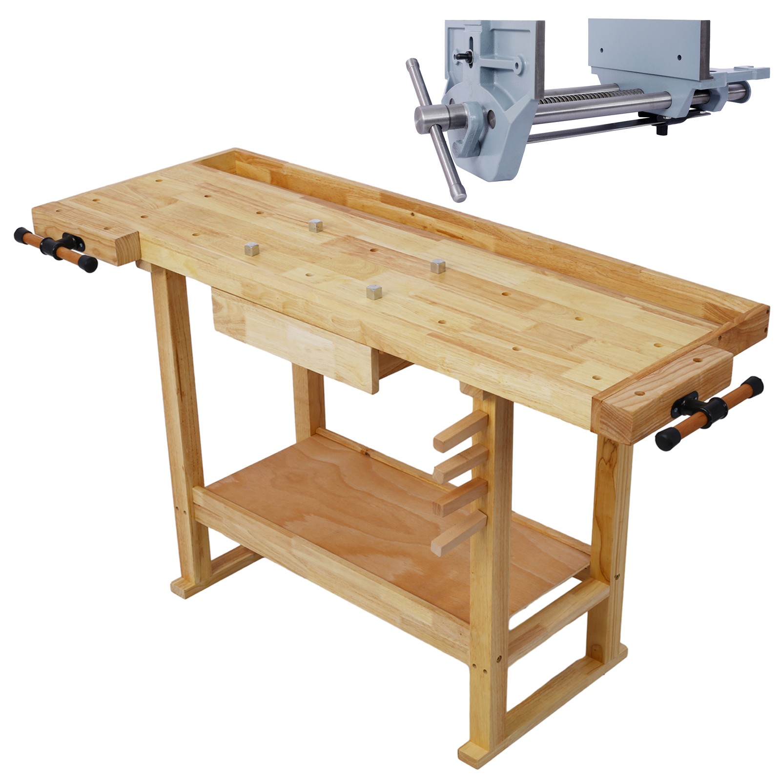 55-Inch Wood Workbench - Wooden Workbench for Garage Workshop and Home GRAY