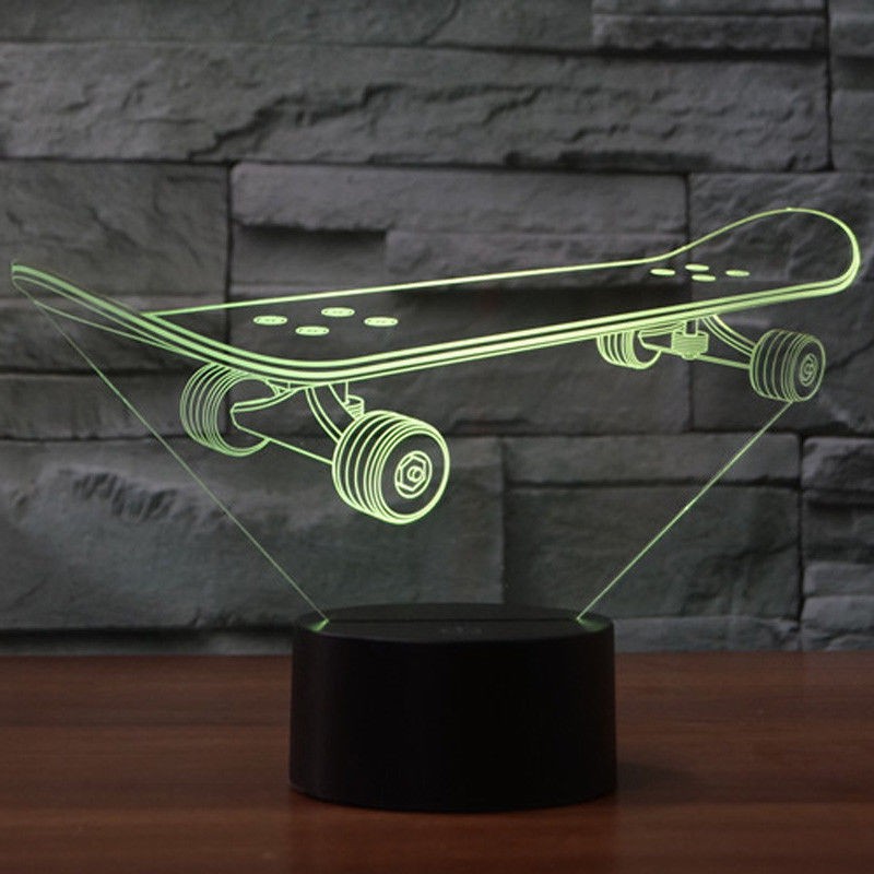 1*USB 7 Colors Changing Night Light Desk Table 3D LED illusion Skateboard Lamp