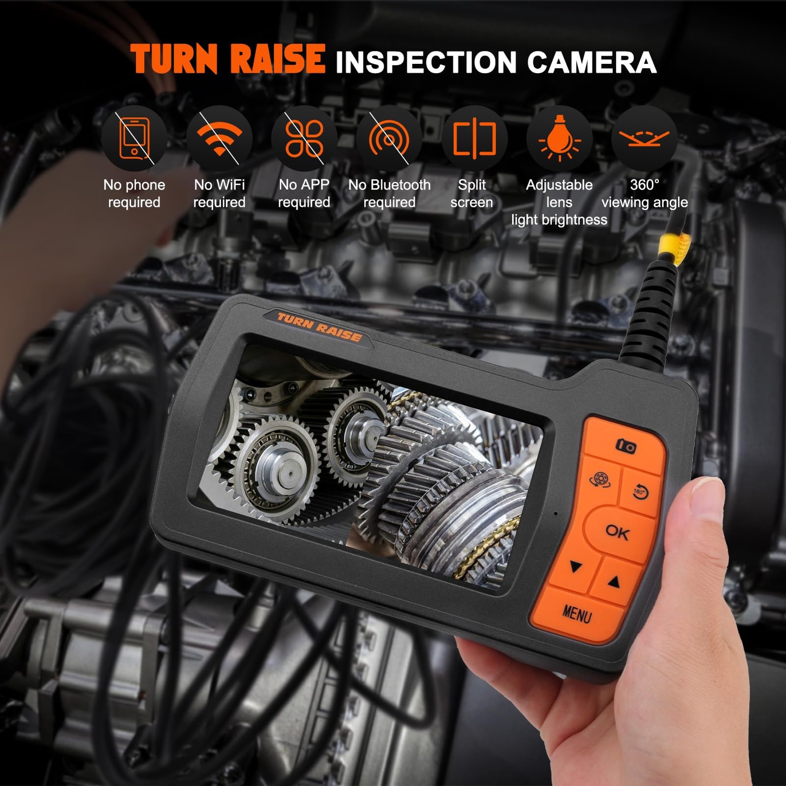 Triple Lens Inspection Drain Camera, 5" IPS Split Screen Borescope with Light...