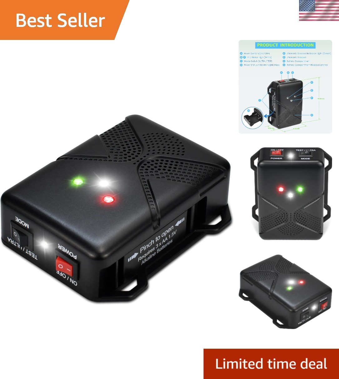 Ultrasonic Rodent Repellent with LED Lights for Car Engine Protection- 3 X 3 In