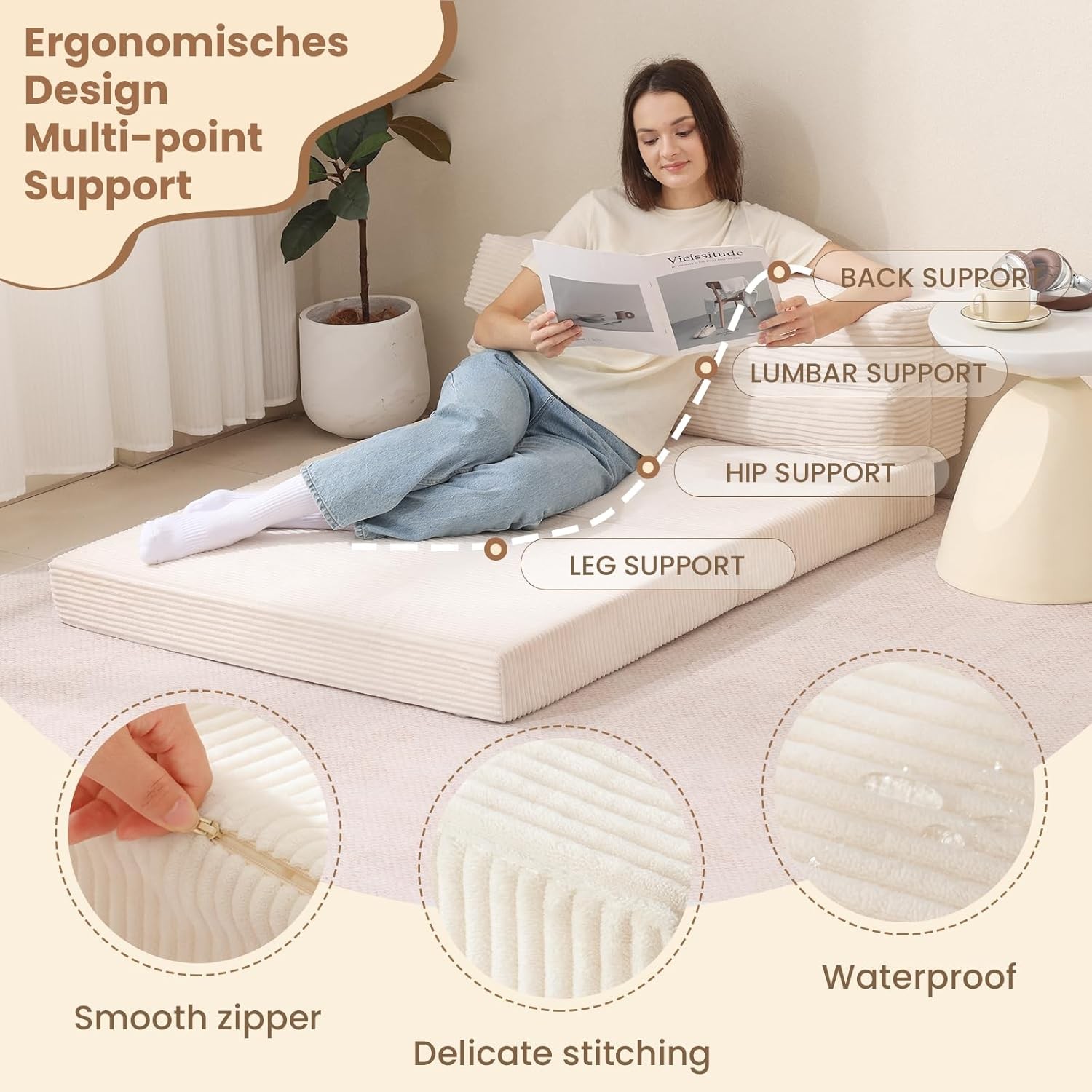 Folding Sofa Bed Convertible Sleeper Chair W/ Pilow Foldable Matress 2 in 1 Pull