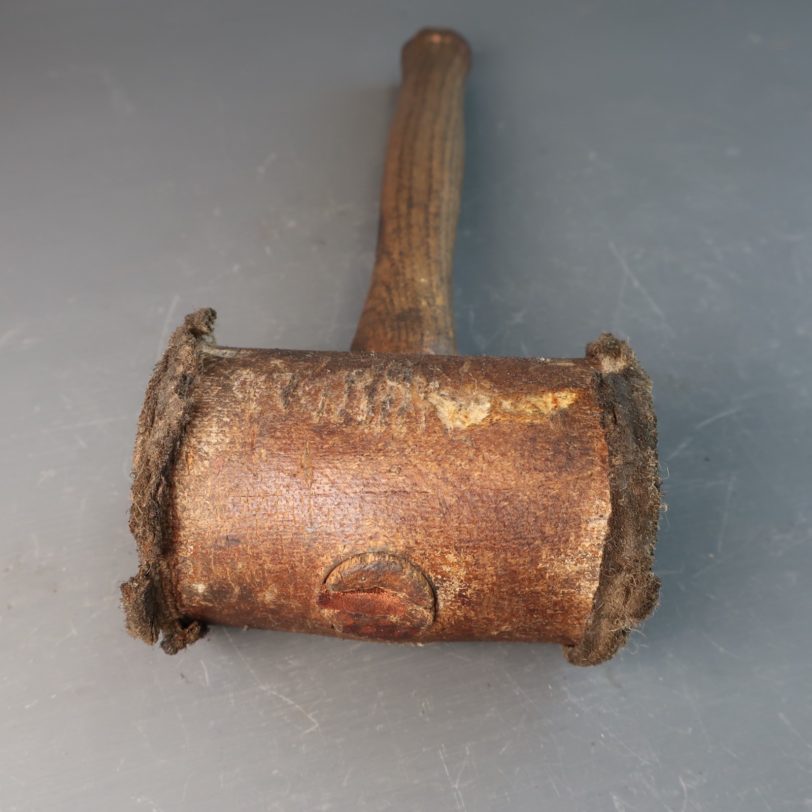Vintage Rolled Rawhide Mallet with Wooden Handle
