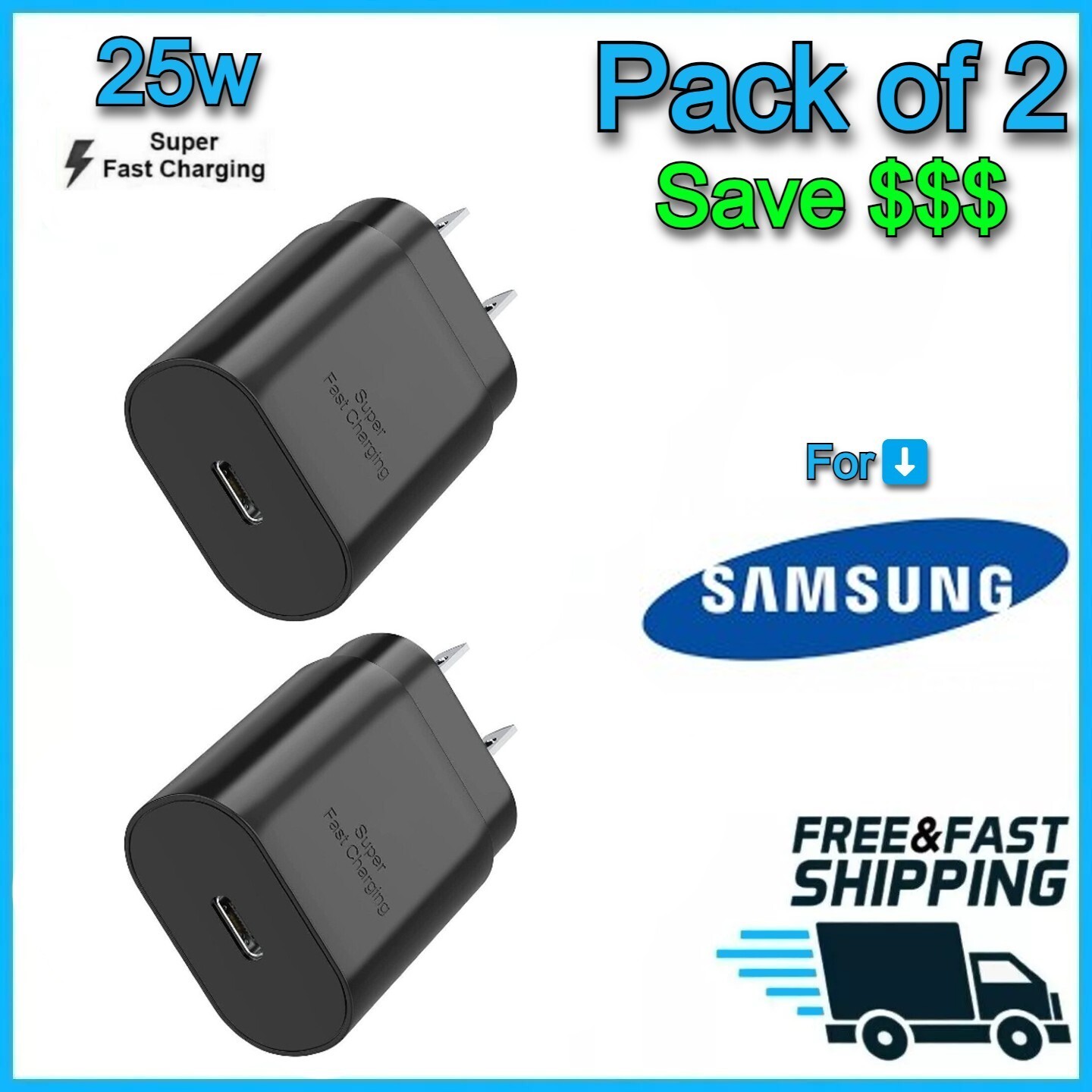 2 PACK Super Fast Wall Charger Adapter For Samsung Galaxy S24 S23 S22 S21 Ultra