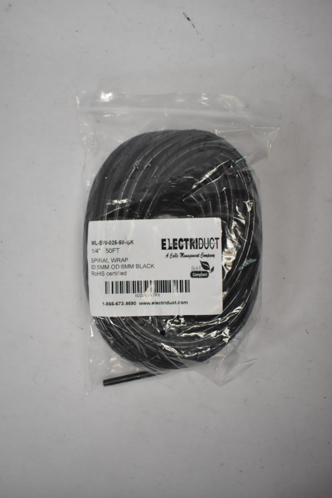 Electriduct 1/4" Spiral Cable Wrap Polyethylene Expandable Abrasion Sleeve 50' L