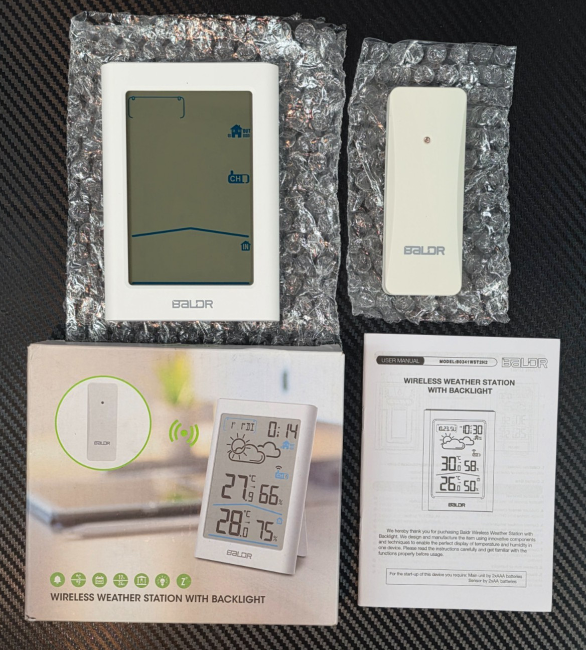 BALDR Black Wireless Weather Station With Backlight White *Open Box