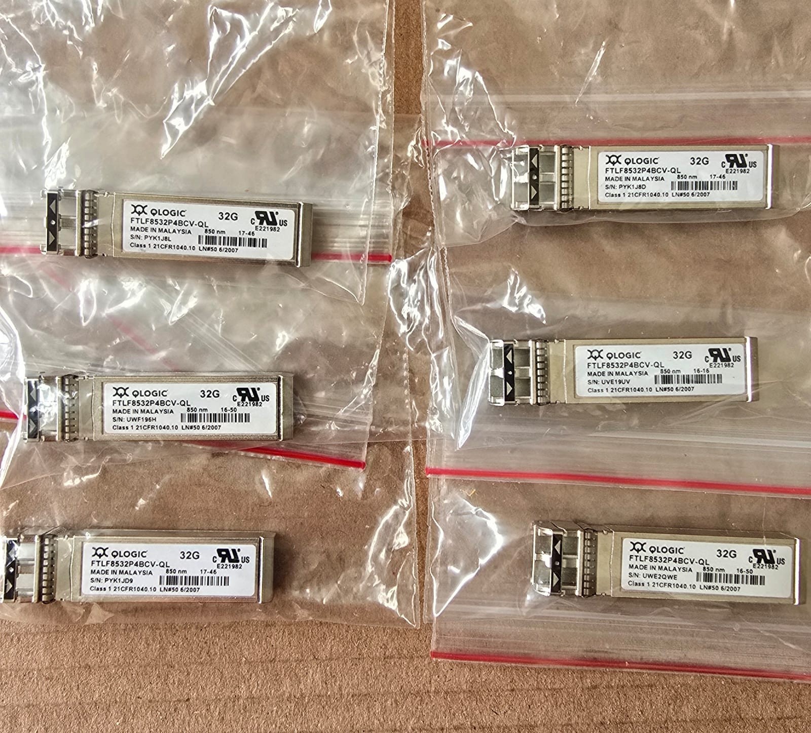Lot of 6 QLogic FTLF8532P4BCV-QL SFP32-SR-SP 32G FC SFP+ 850nm 100m Transceiver
