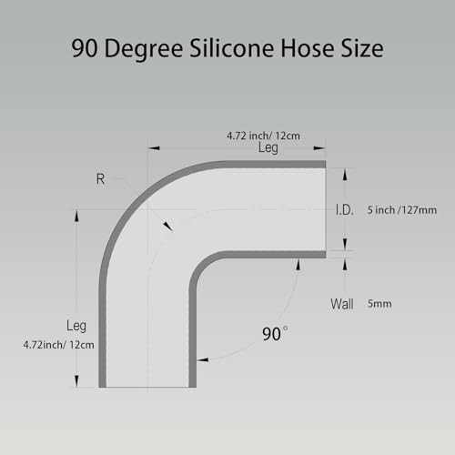 Automotive Silicone Tubing, ID 90 Degree Elbow, 4.7" (120 mm) 5"(127mm) Black