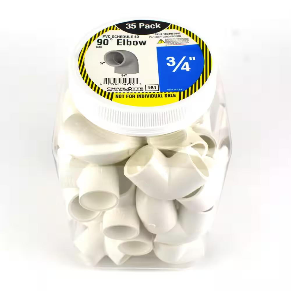 3/4 In. X 3/4 In. 90 Degree PVC Socket X Socket Elbow Fitting 35 -Pack