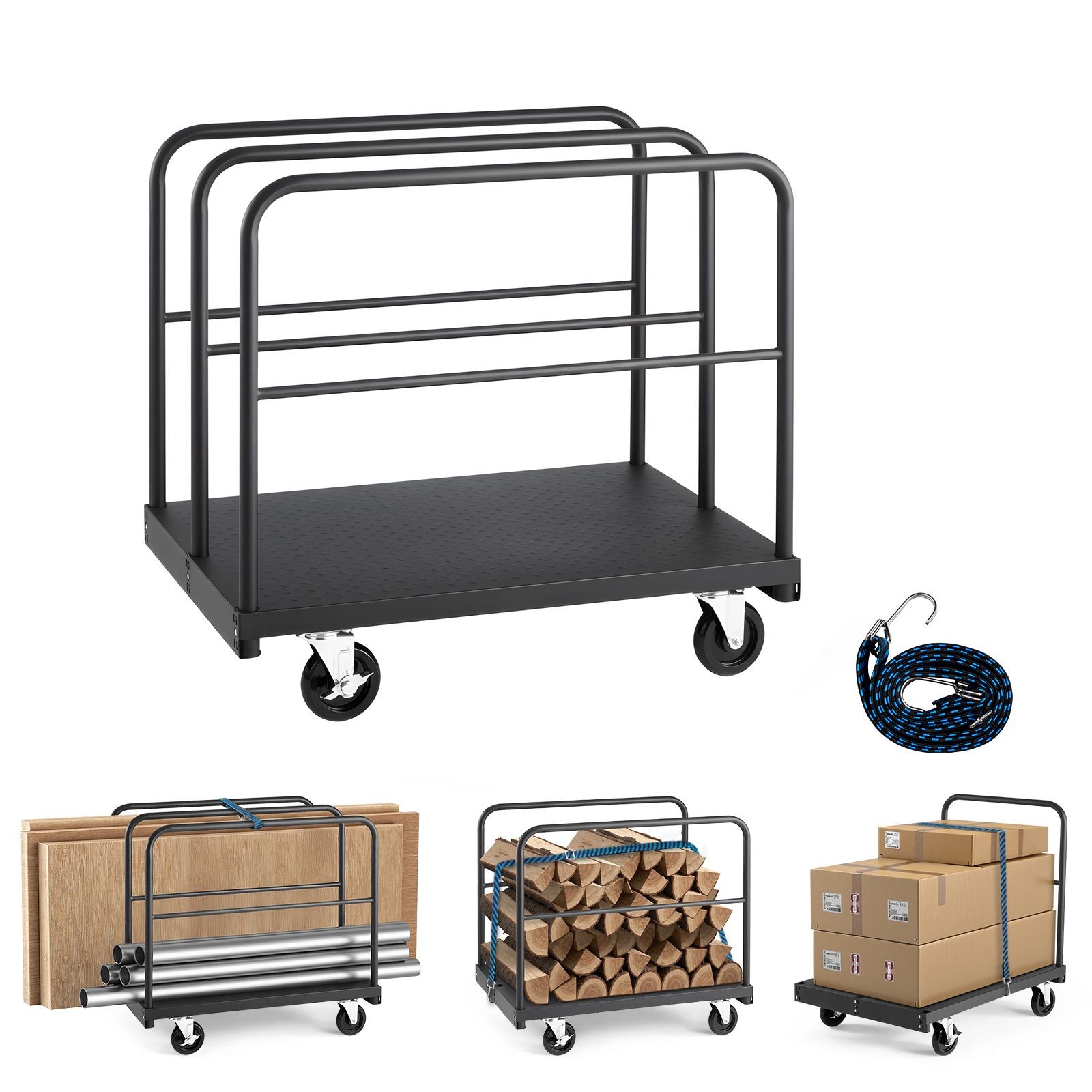 Drywall Cart Dolly, 1800 lbs, Steel Panel Truck with Handrails