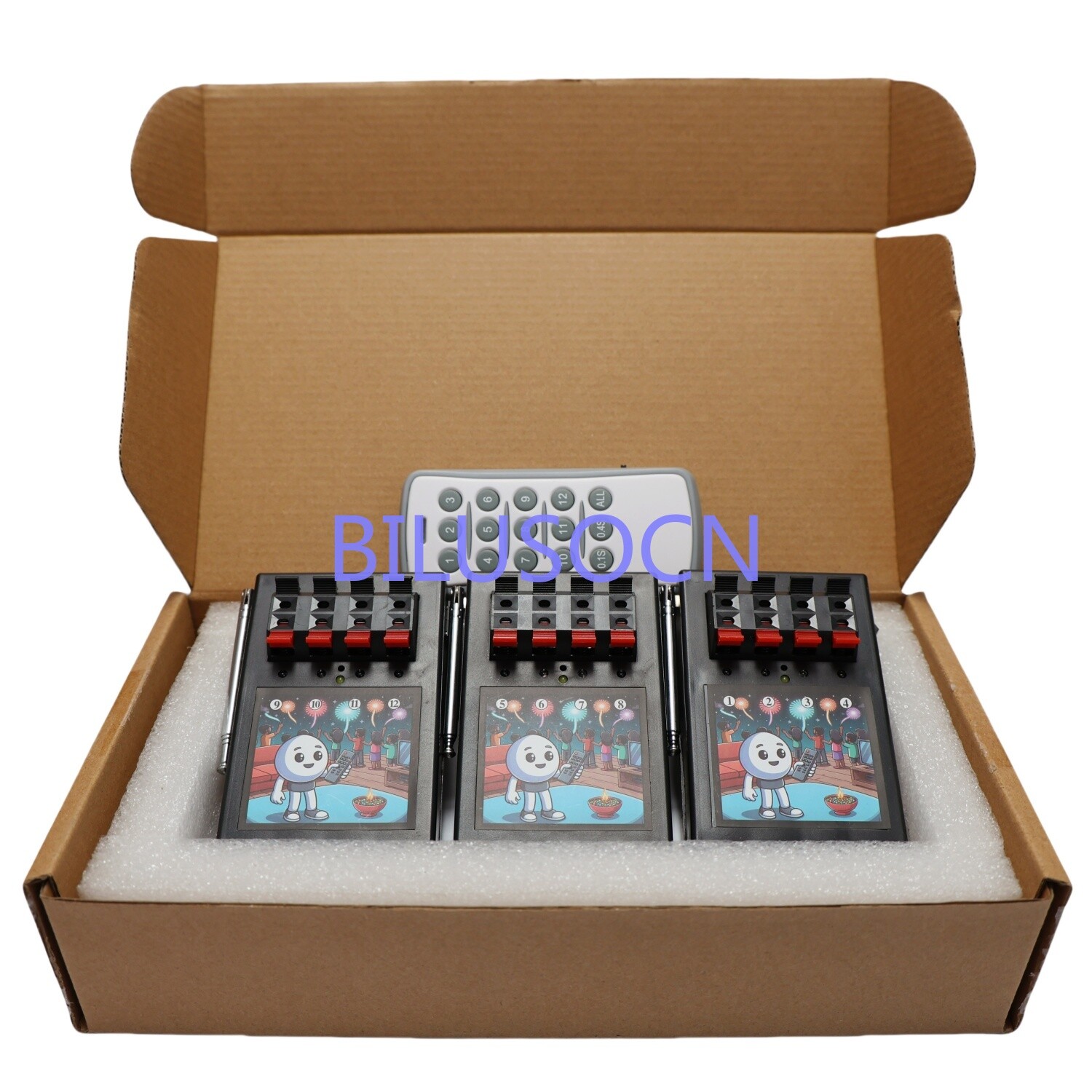NEW Bilusocn 12 Cue Wireless Fireworks Firing system Remote time adjustable
