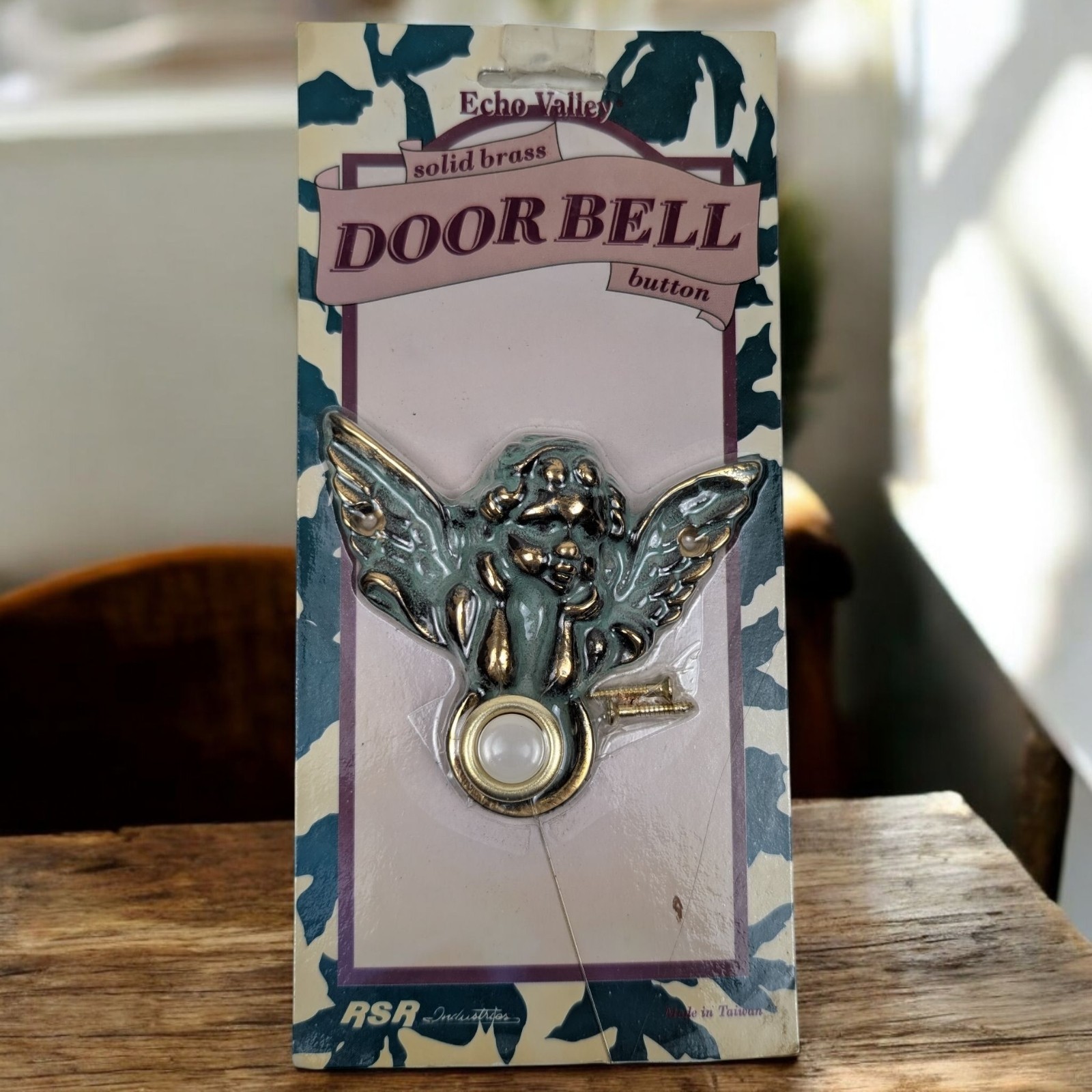 NEW Angel with Wings Doorbell Button Verdigris Color w/ Gold Accents Rare! NOS
