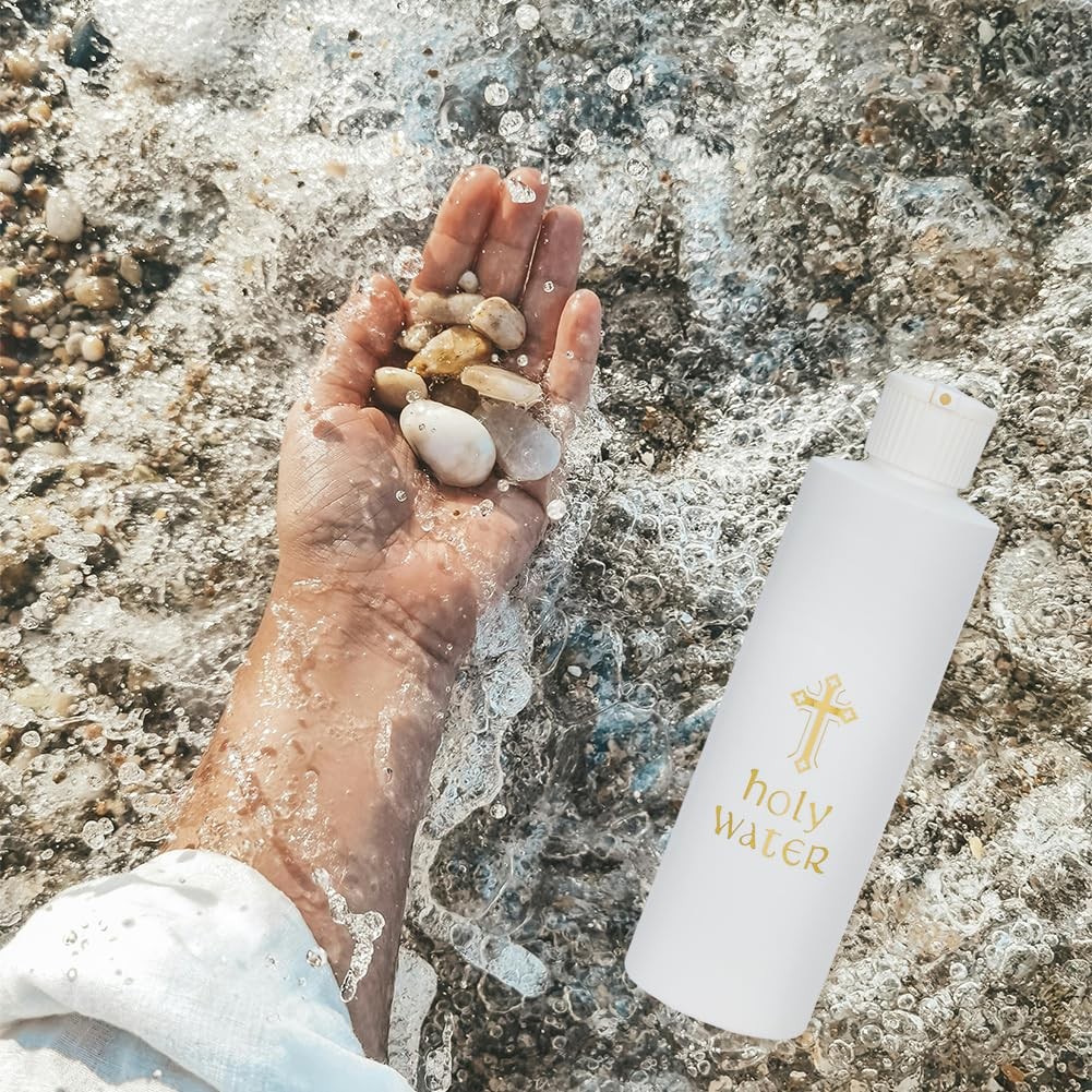 5 PCS Holy Water Bottles 250ml/8oz White Empty Container Gold Cross Pattern