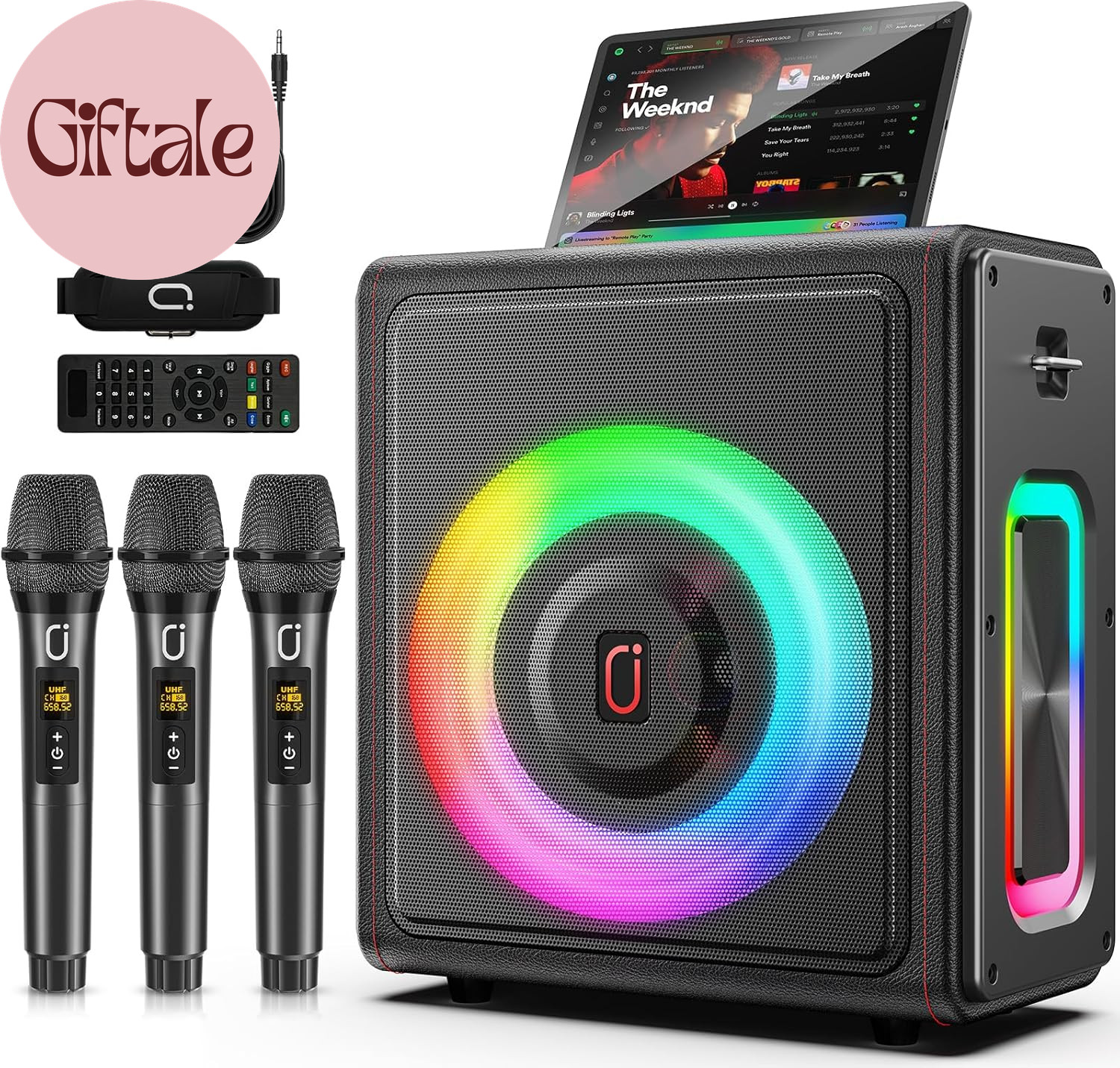 Karaoke Machine, Portable Bluetooth 5.3 Speaker with 3 Wireless Microphones for