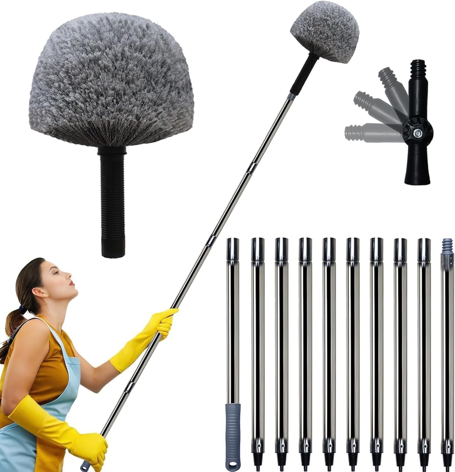 Webster Cobweb Duster Grey 20ft+ High Reach with 3-14ft Extension Pole Indoor US