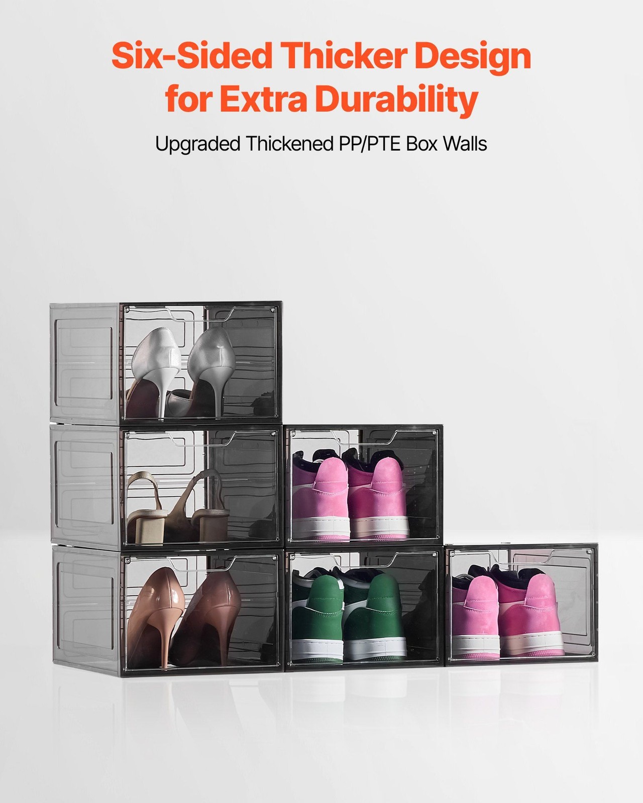 Stackable Shoe Boxes 6-Pack - US Size 13 Transparent Black Storage
