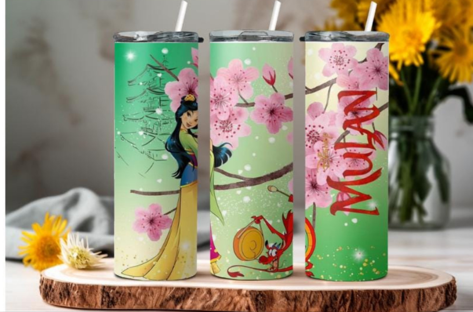 Mulan Tumbler | Disney Princess Tumbler | Mushu Tumbler | 20 oz Skinny Tumblers