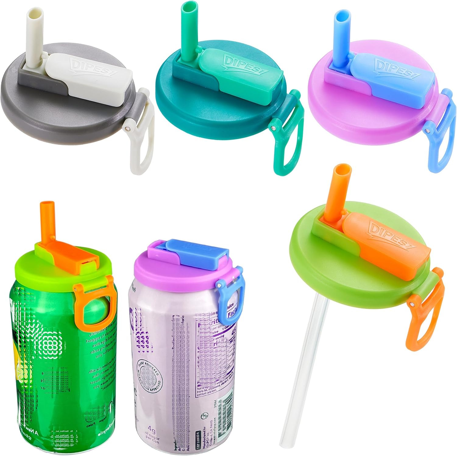 ORIGINAL CREATOR - DIPESI 4-pack 4 Color Soda Can Lids with straw, Soda Can Cove