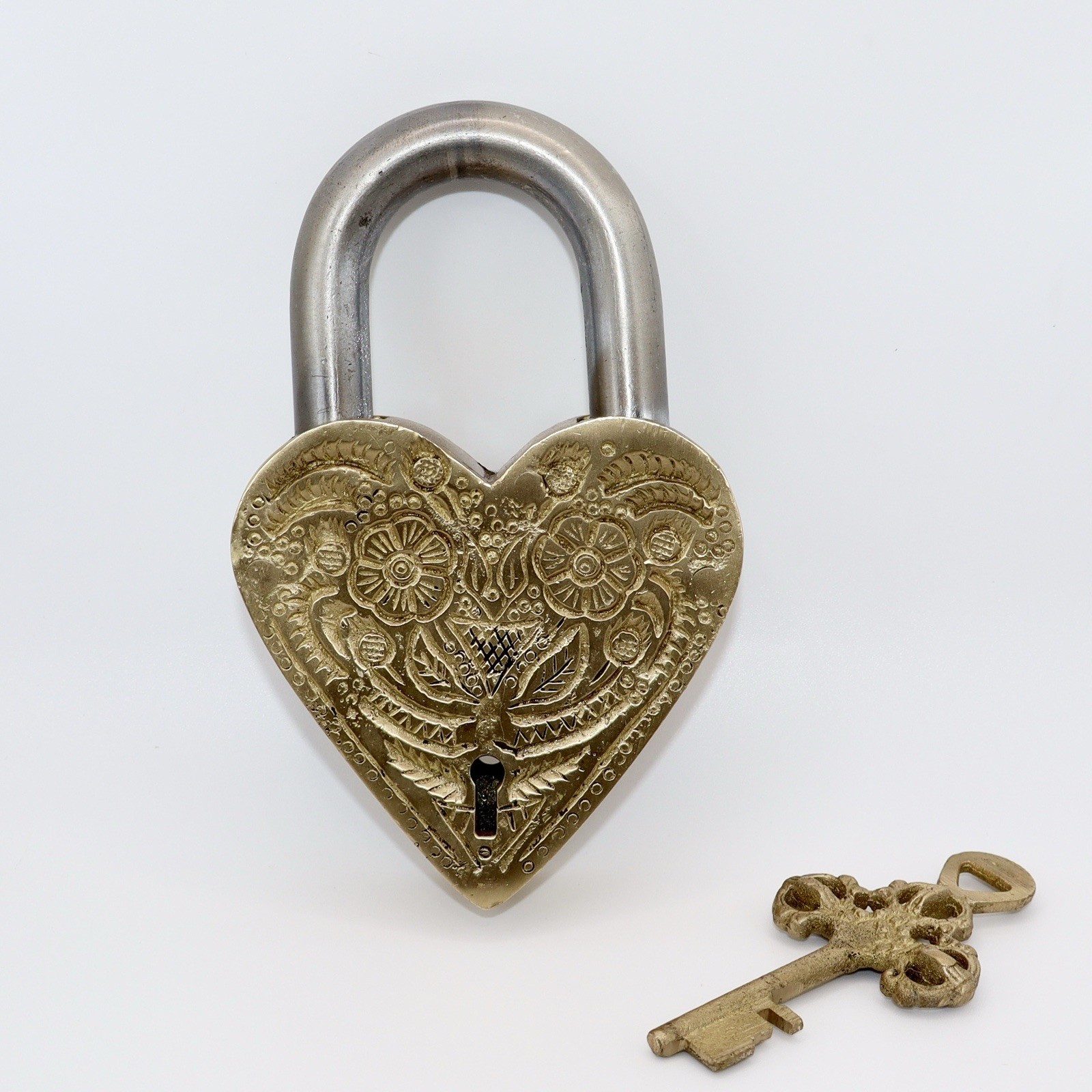 Heart Shape Flower Design Padlock Golden Brass Victorian Style Safety Door Lock