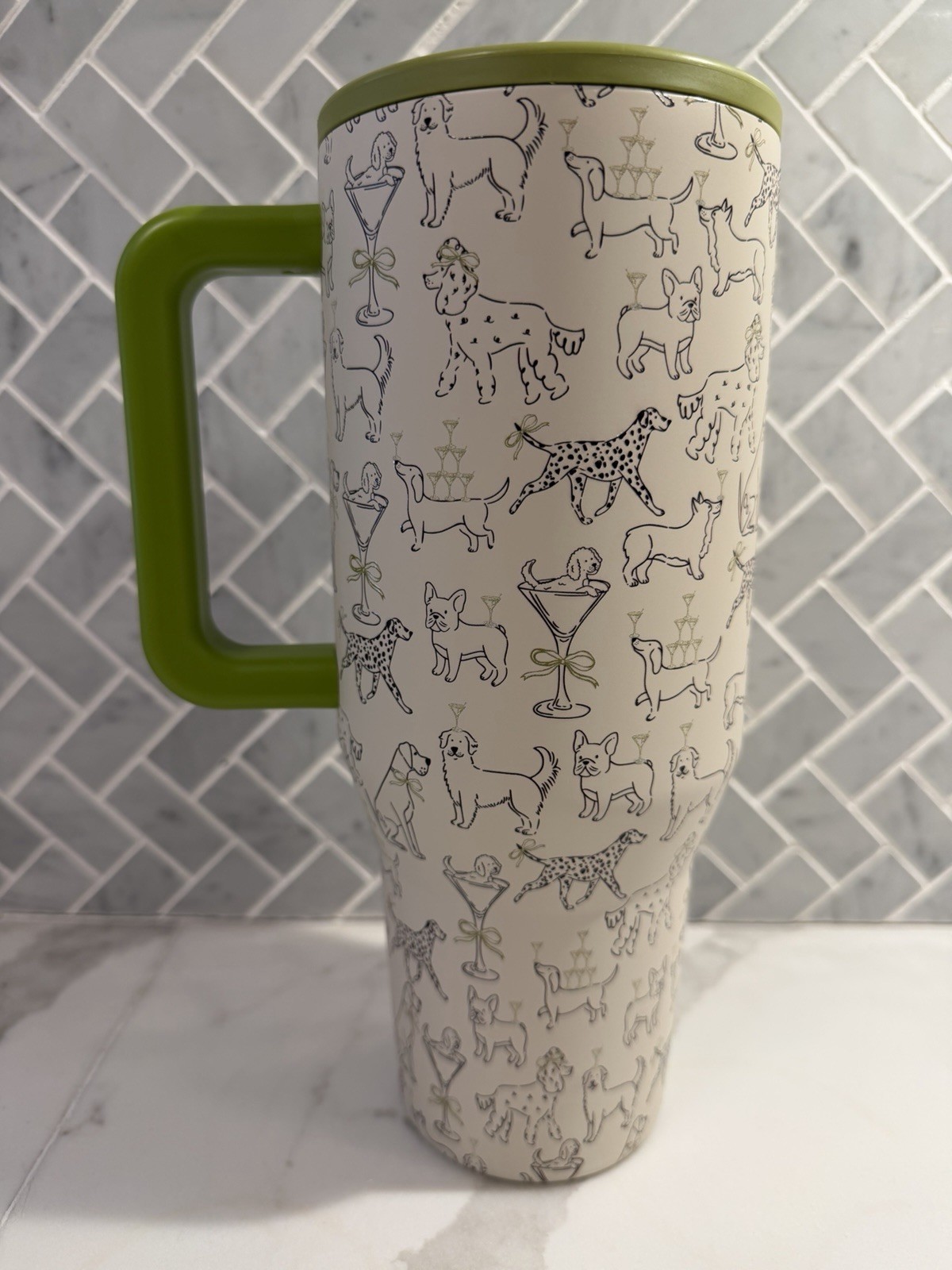 HYDROJUG SIT & SIP 40 OZ TUMBLER Dogs Puppies Martini Olive Green Traveler NIB!