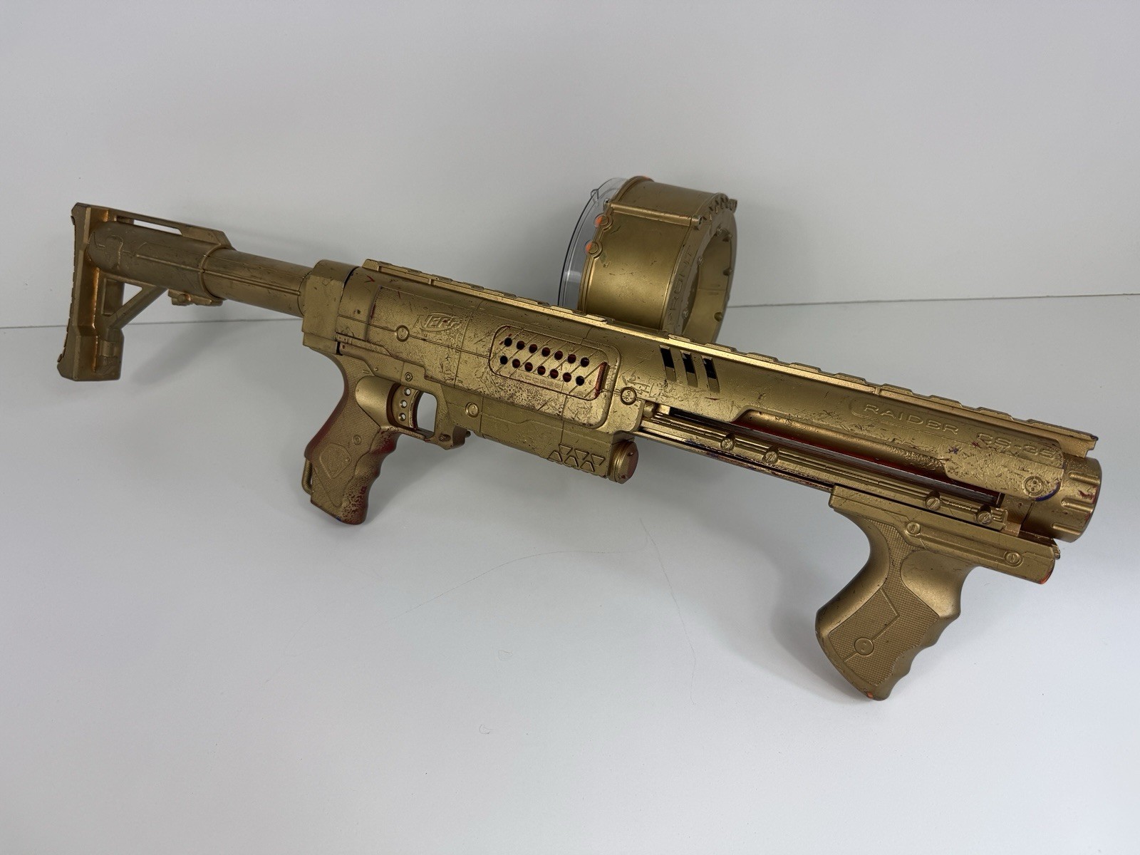 Nerf N Strike Raider Rapid Fire CS 35 + drum/stock Custom Gold Paint Job Working