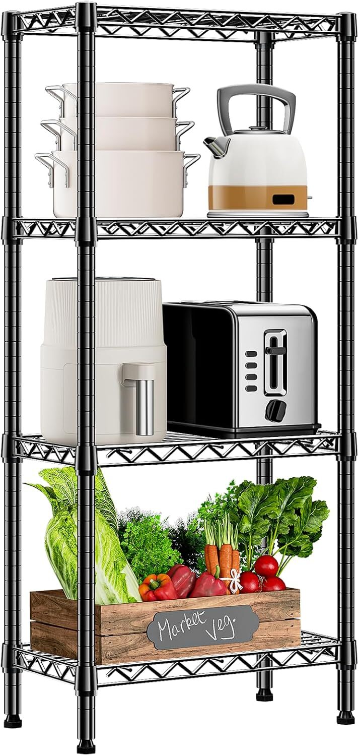 4 Tier Stackable Storage Kitchen Wire Shelves Steel Organizer Pantry Garage Rack