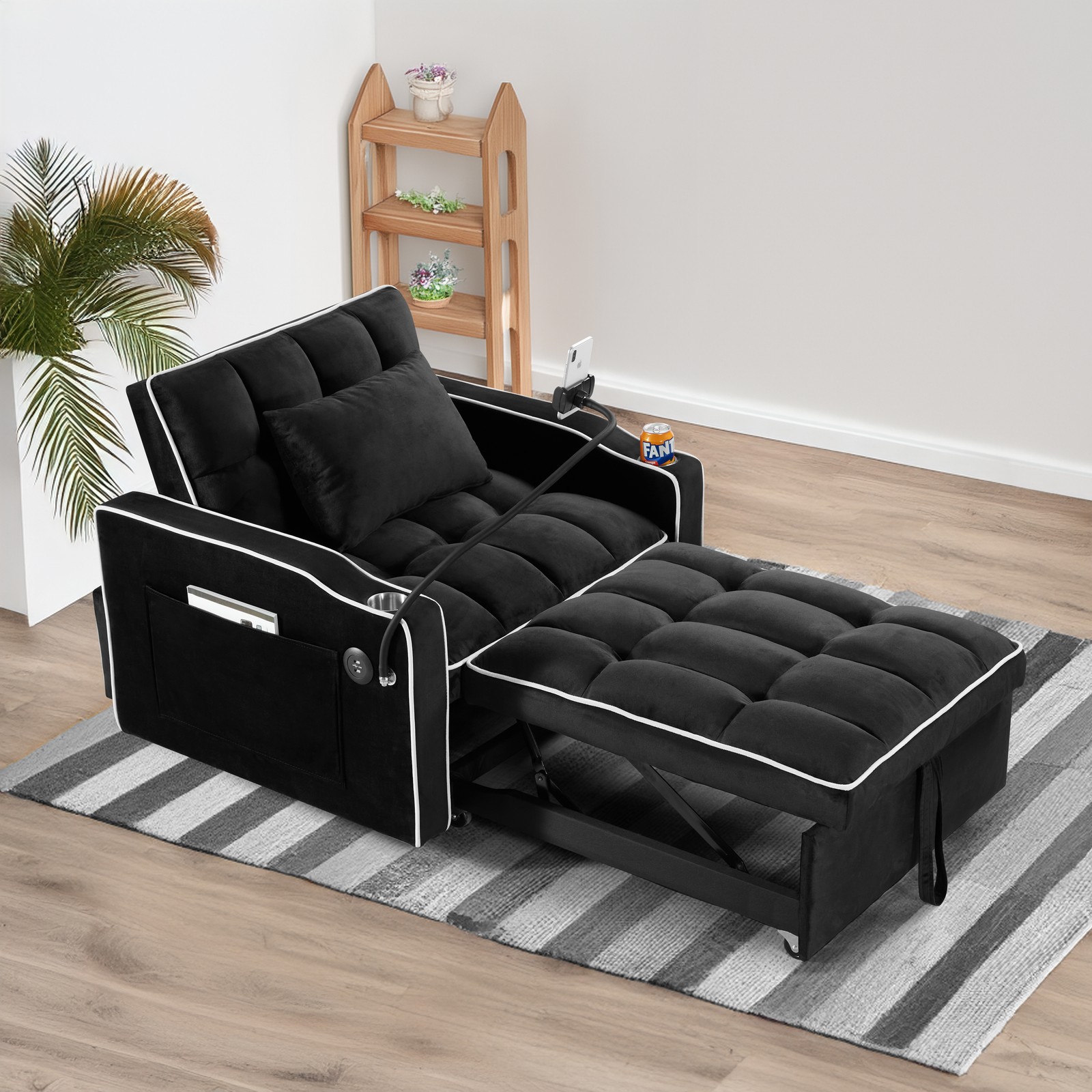 Convertible Sleeper Chair Sofa Bed Adjustable Pull Out Sleeper Chair Bed Multi-P