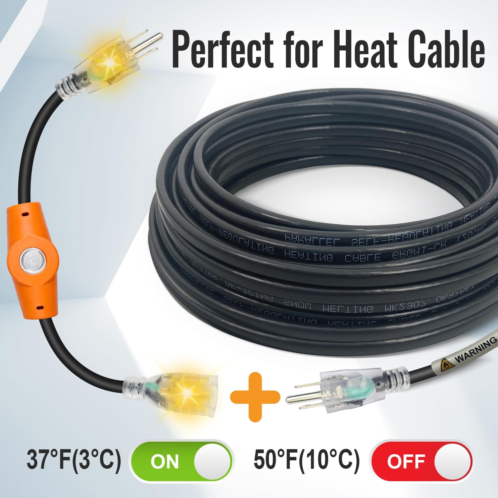 1PC 120V 15A Temperature Controlled Extension Cord, Heat Cable Controller, Th...