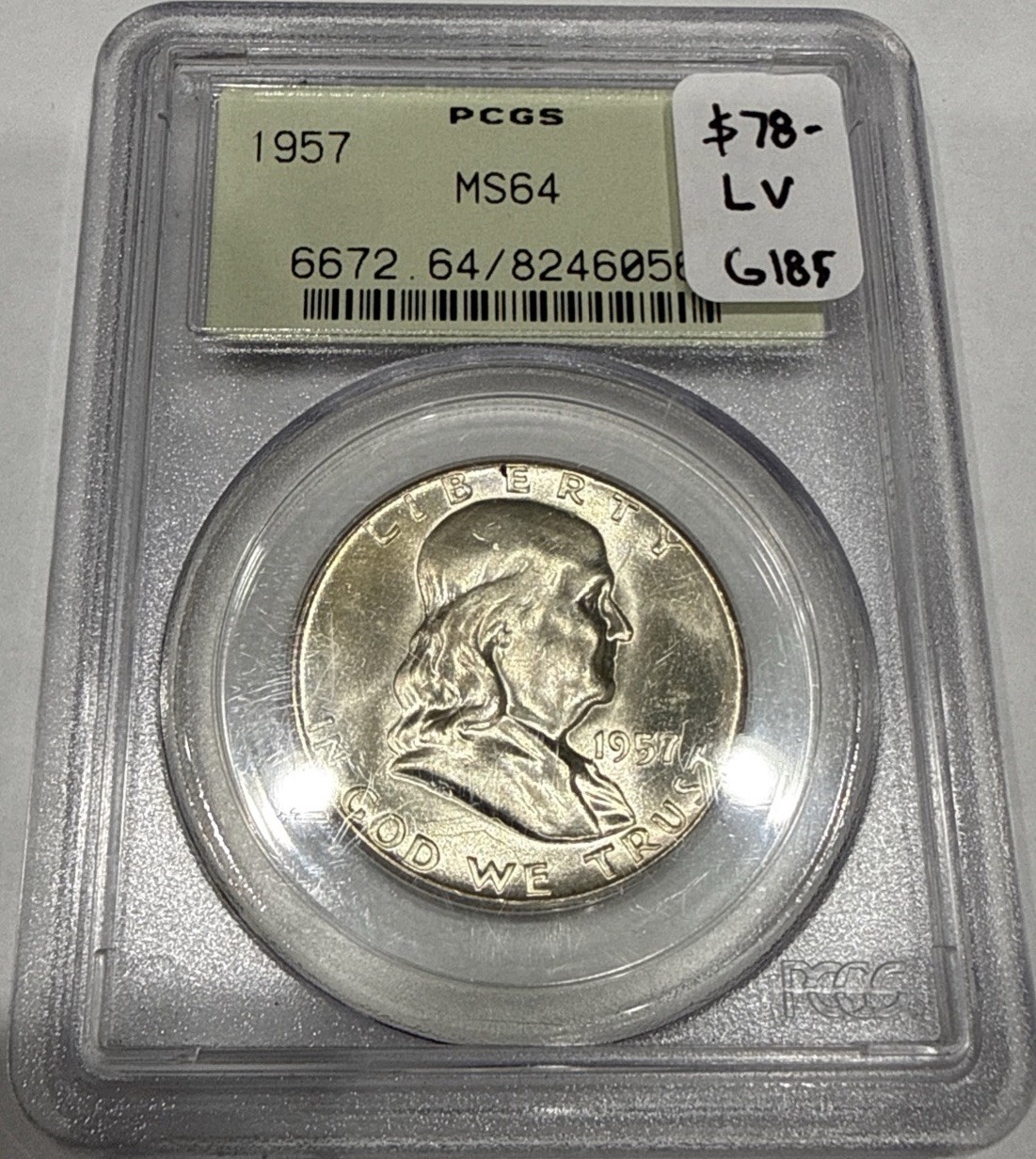 1957 Franklin Half Dollar PCGS MS64 OGH Old Green Holder Silver 50C Coin (G185)