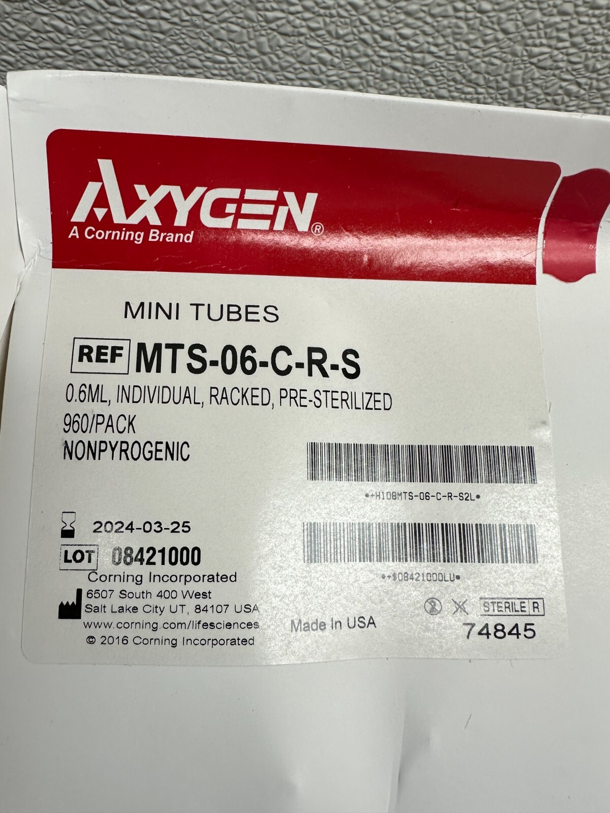 Corning Axygen MTS06CRS REF MTS-06-C-R-S 0.6ML Individual Racked Cluster Tubes
