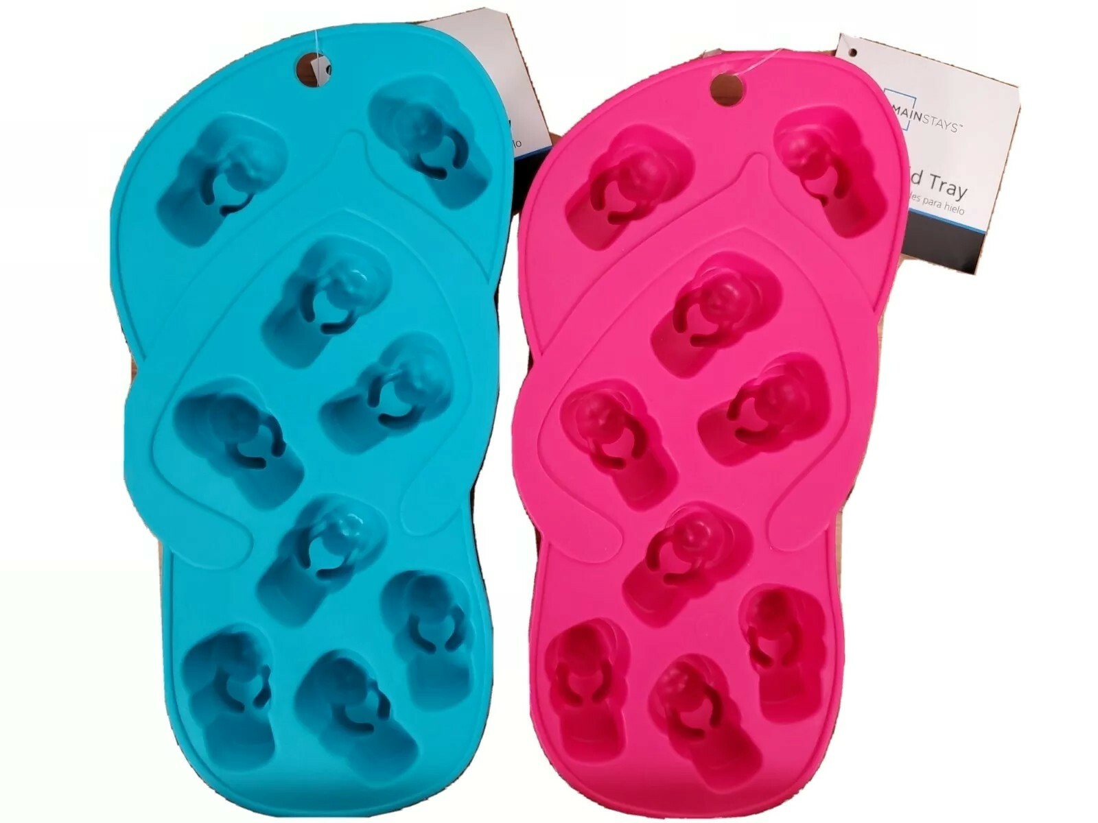 Flip Flop Ice Trays Pink & Blue Silicone Mold Makes 18 Ice Cubes Novelty NEW