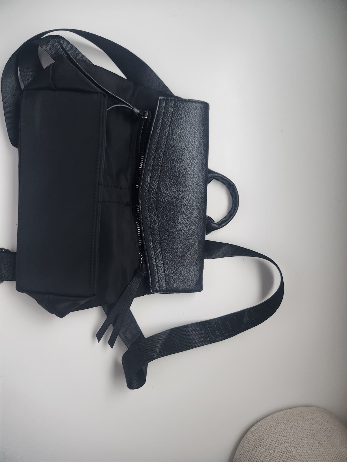 Botkier New York Black Mini Backpack Snap Closure Leather Nylon
