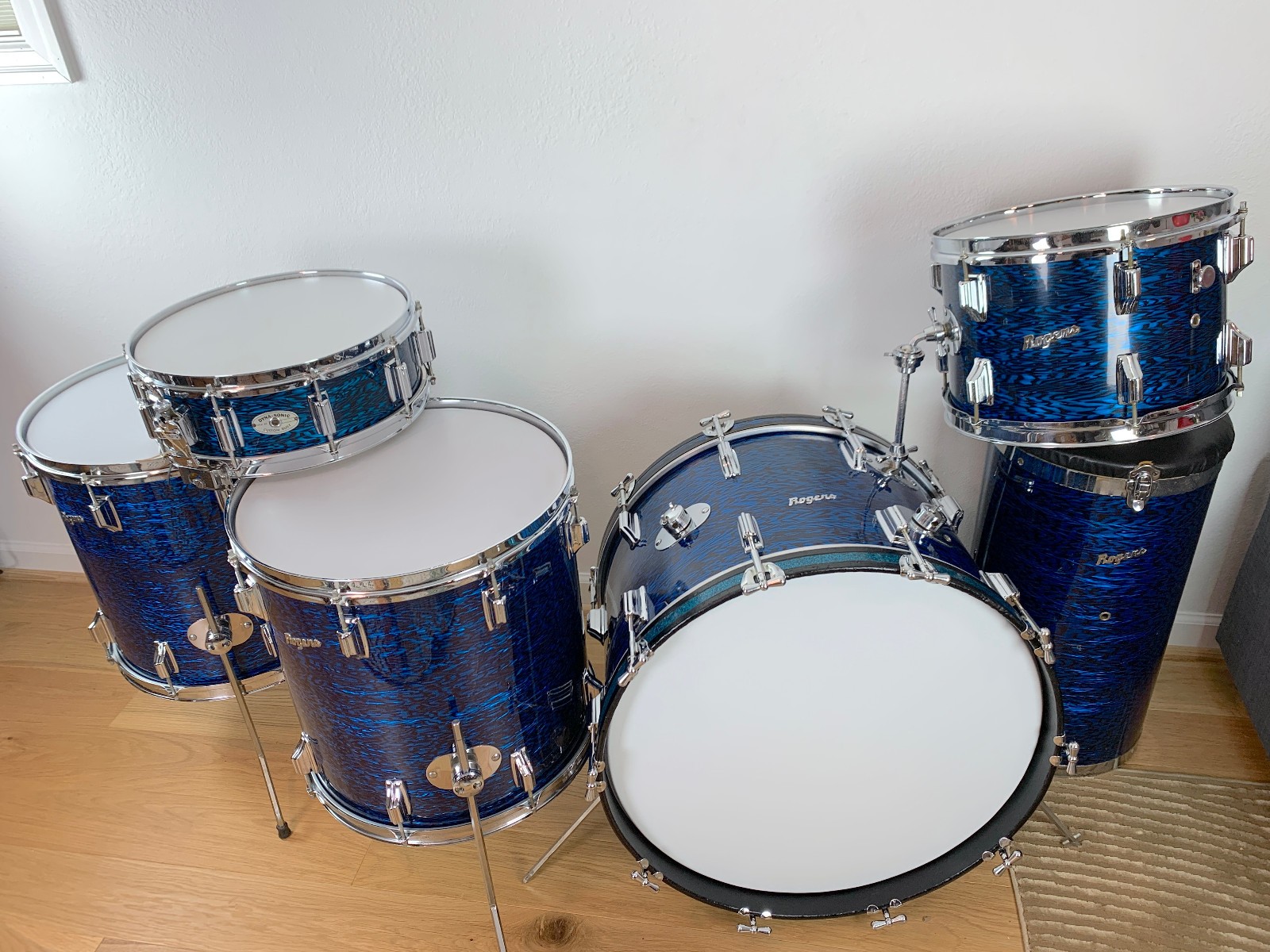 ROGERS Cleveland Buddy Rich Holiday Drum Set Blue Onyx Wood Dyna Canister Throne
