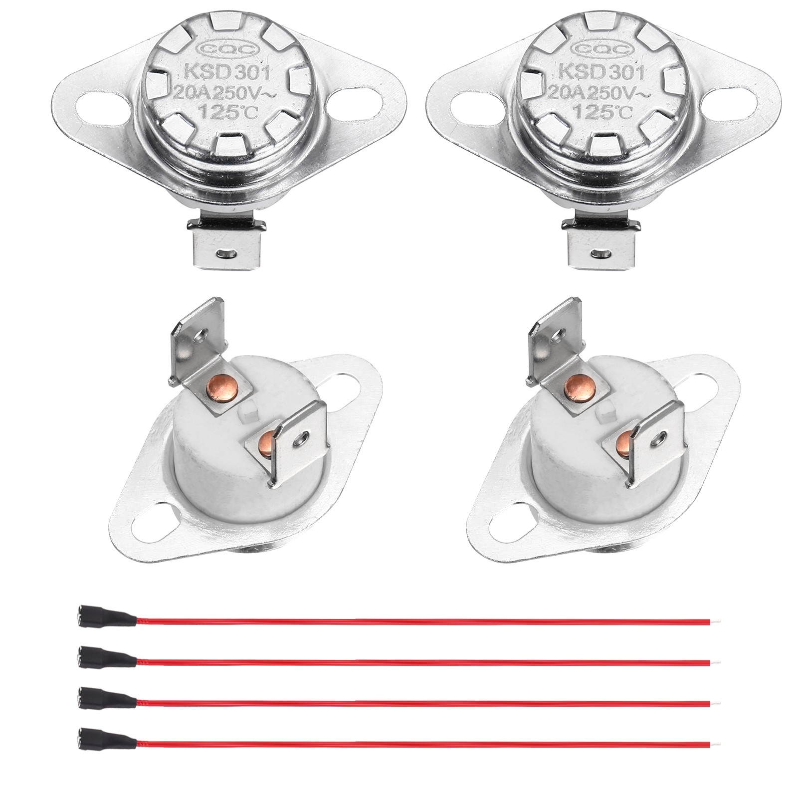 2 Pcs KSD301 Thermostat 125°C/257°F 20A N.C with Terminal Wire