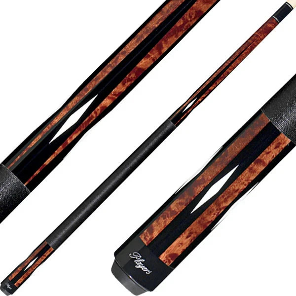 Players G3350 Pool Cue –Black & Burl Maple Points, Wrap, 18–21 oz, Classic Style