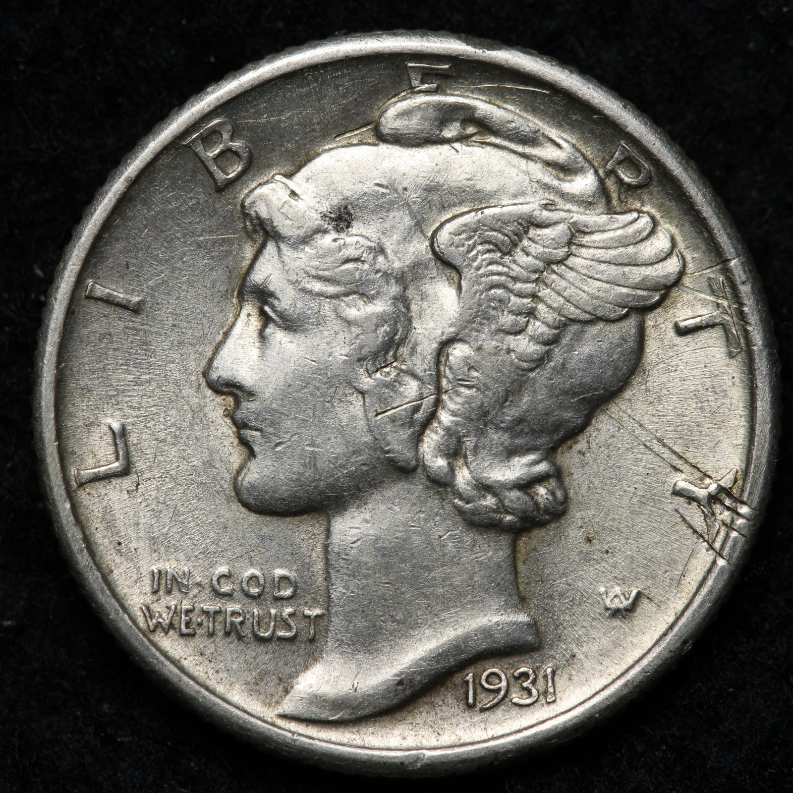 1931 Mercury Silver Dime AU E268 GUNG