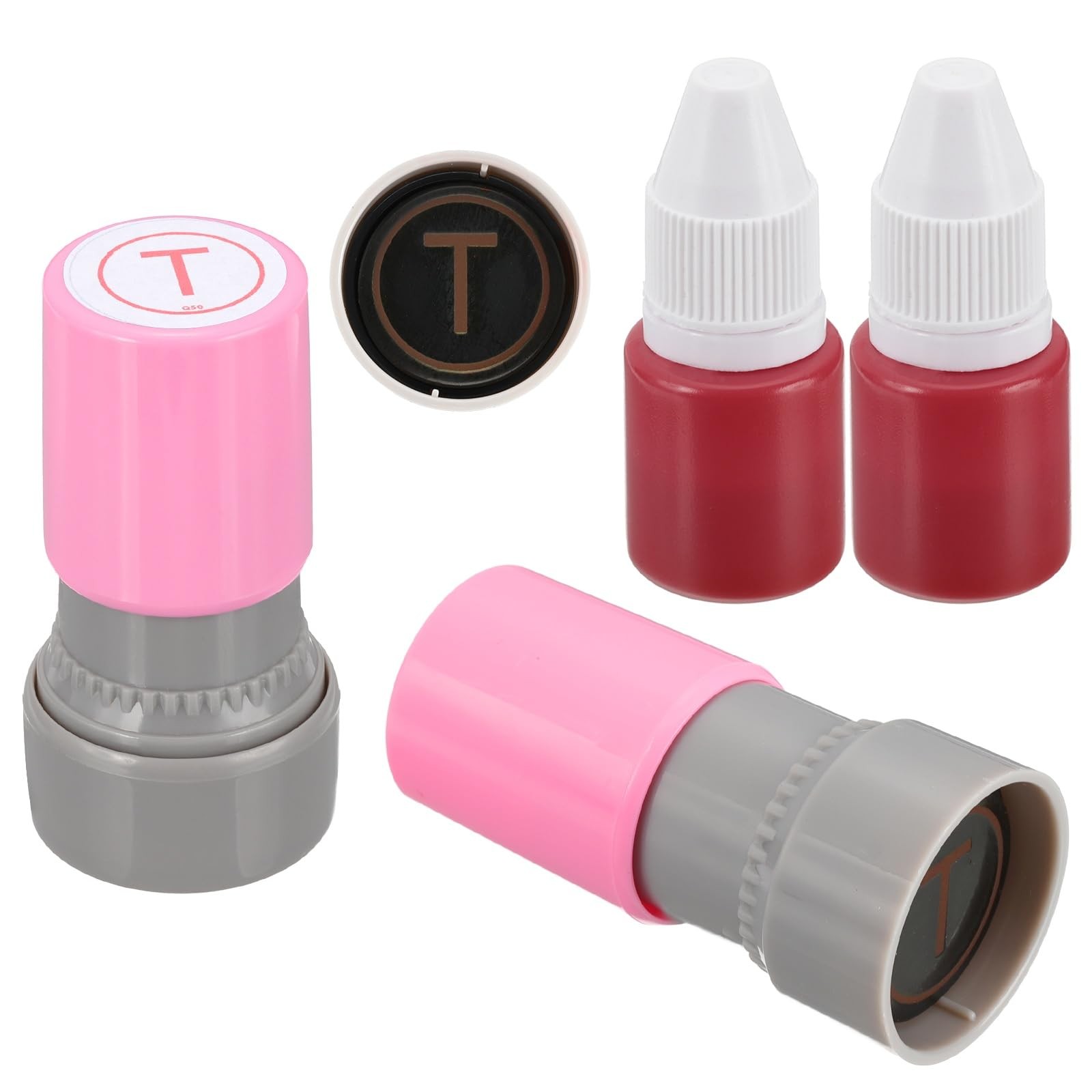 Letter Stamps Inking, 2Pcs Alphabet T Character Teacher Ink Initial Stamp wit...