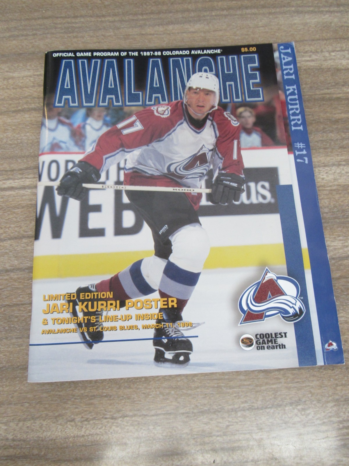 1997-98 Avalanche vs Blues Program 3/11/98 w/ Roster Card Jari Kurri