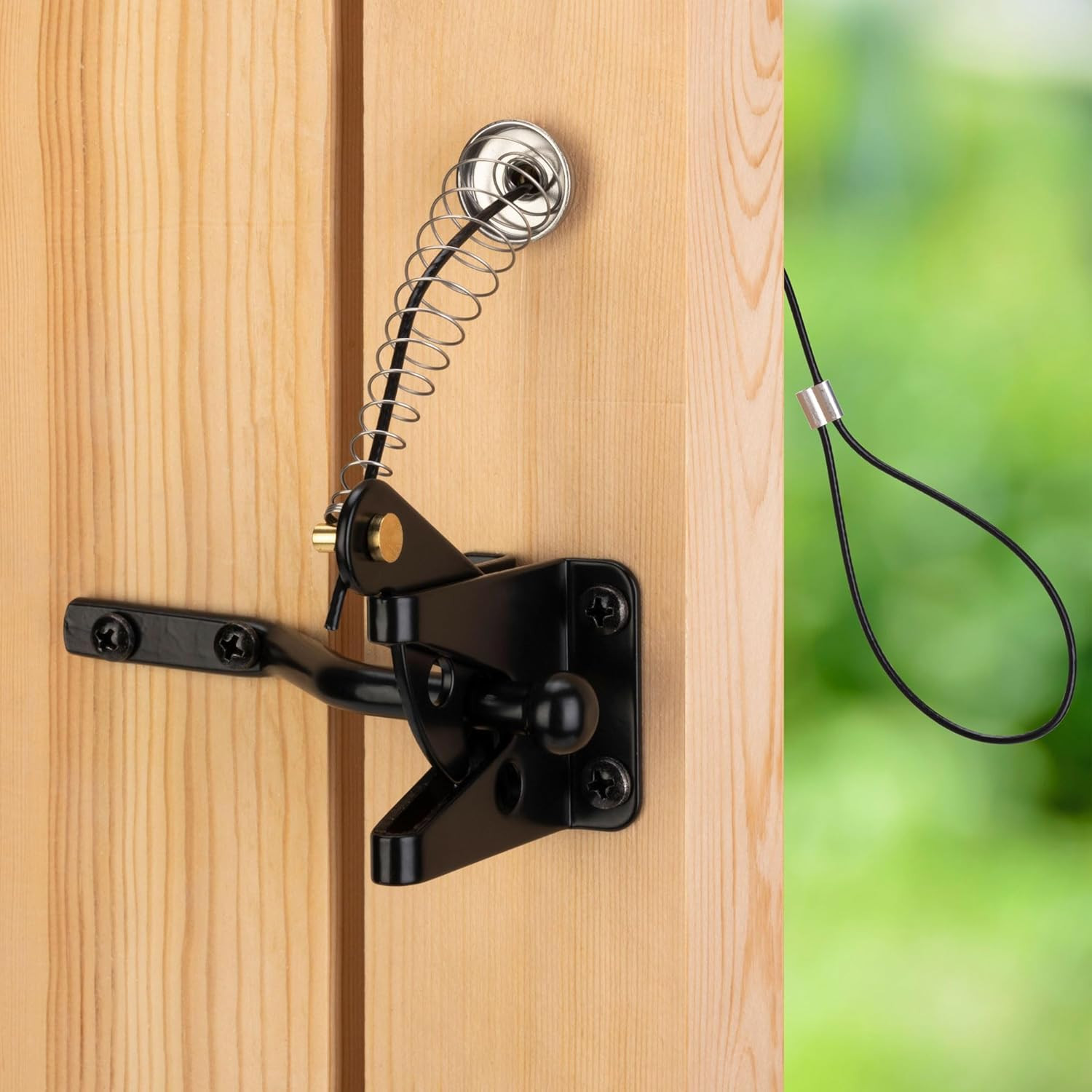 Self Locking Gate Latch for Wooden Fence with Spring Cable Pull, 1Pcs | Automati