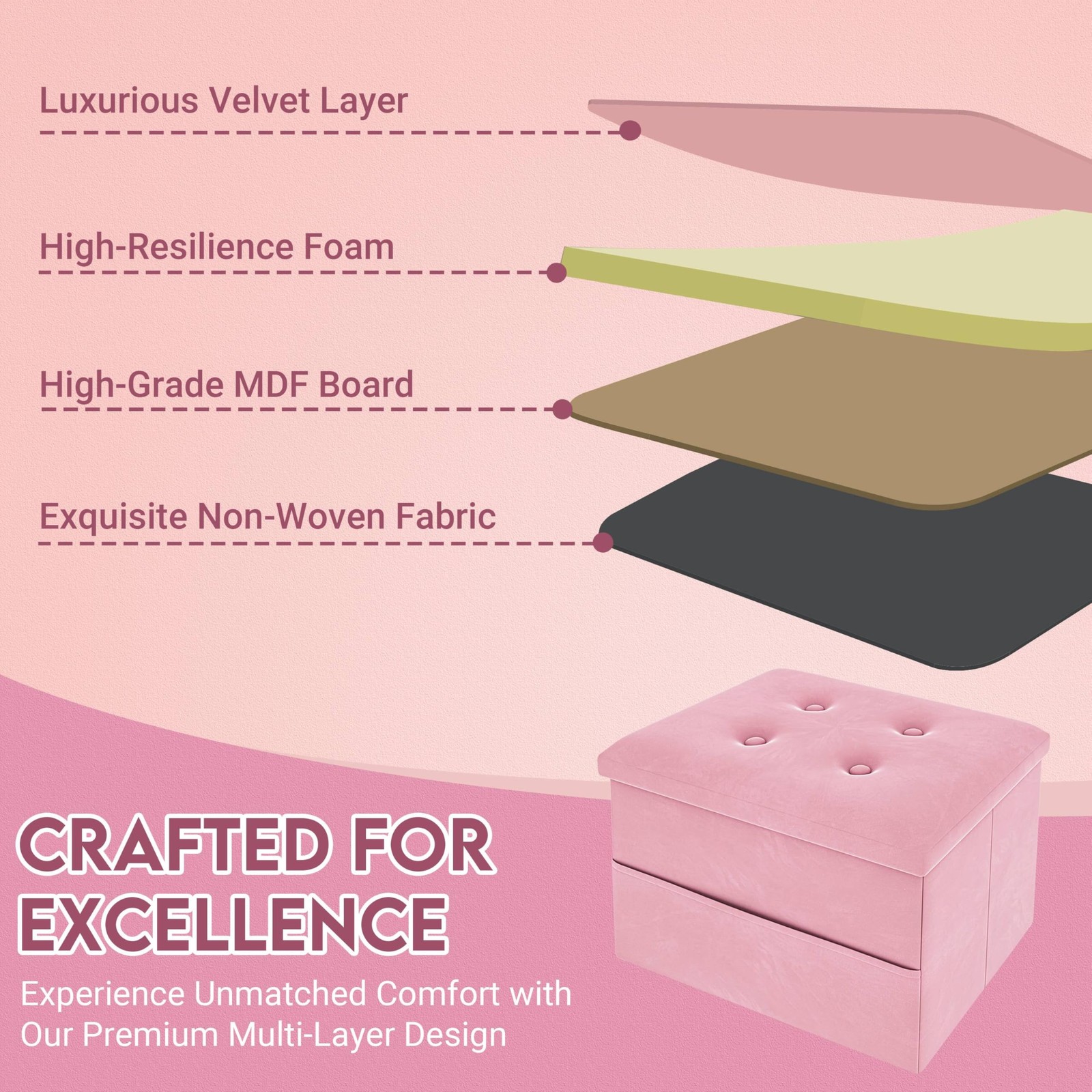 Small Storage Ottoman Foot Rest, Velvet Ottoman with Storage and Side Pocket,...