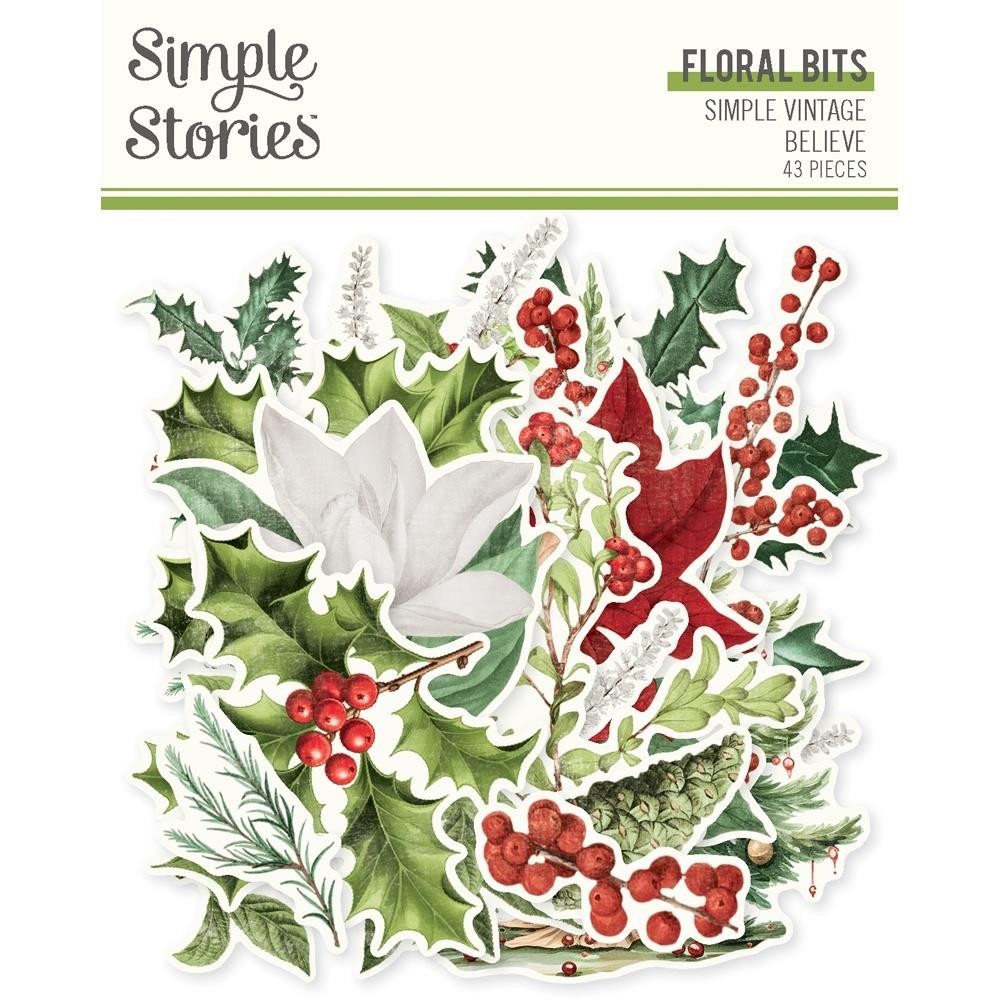 SS DieCuts Floral Bits Simple Vintage Believe Christmas Poinsettias Trees Holly