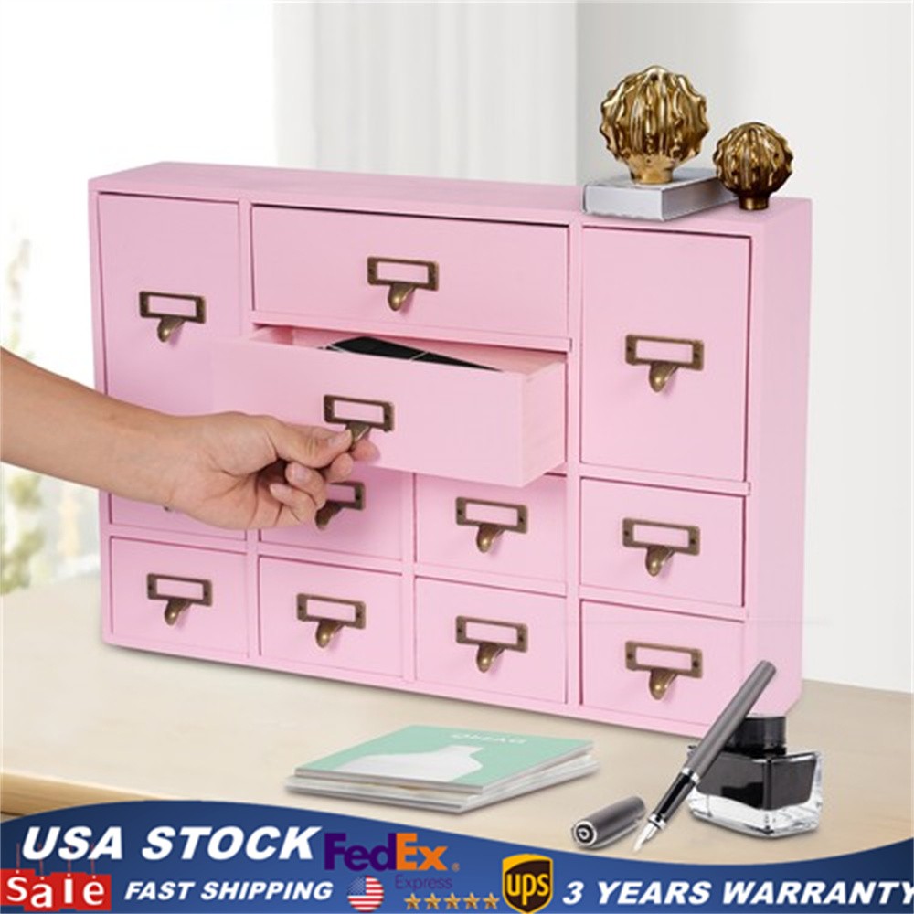 Desk Organizer w/12 Drawers Wood Desktop Storage Cabinet Storage Box Home Offoce