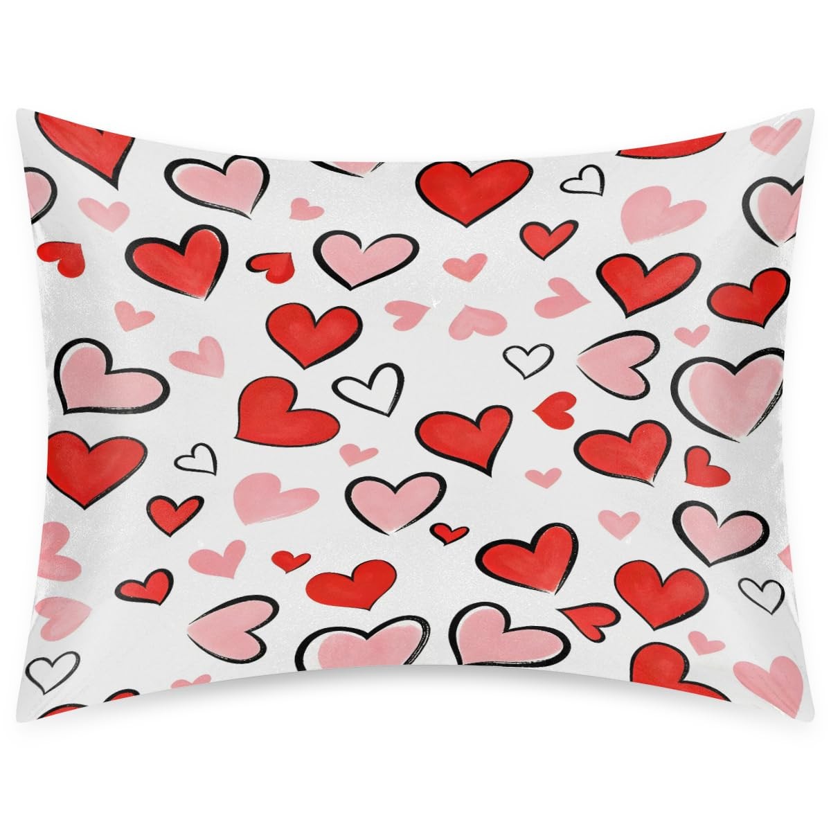 Satin Pillowcase for Hair and Skin, Cute Love Heart Silk Pillowcase Standard ...