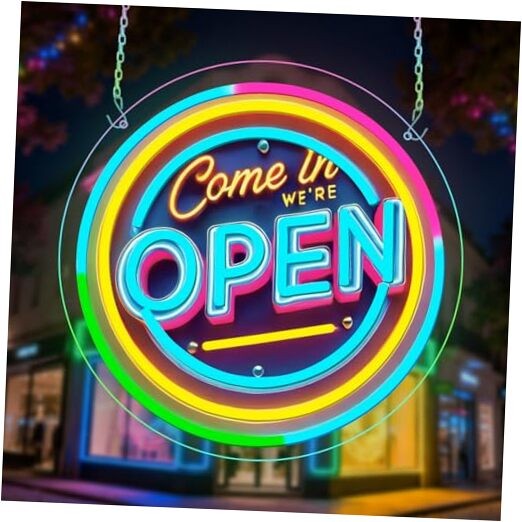 Neon Open Sign for Business, 13 * 13'' Colorful Adjustable Brightness Come in