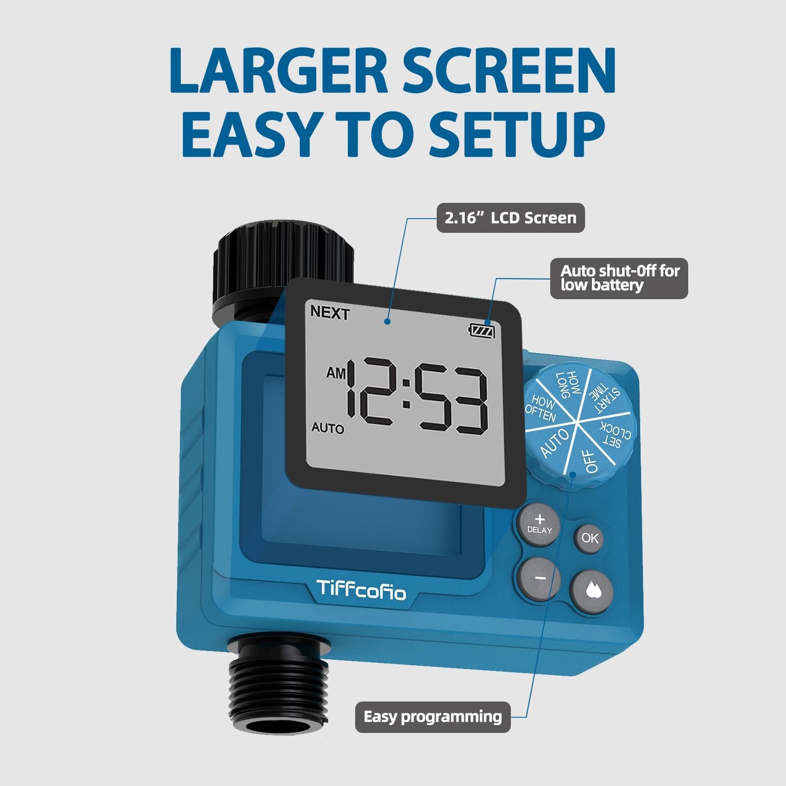 TiFFCOFiO Sprinkler Timer Outdoor, Digital Pogrammable for 1 PACK, Blue